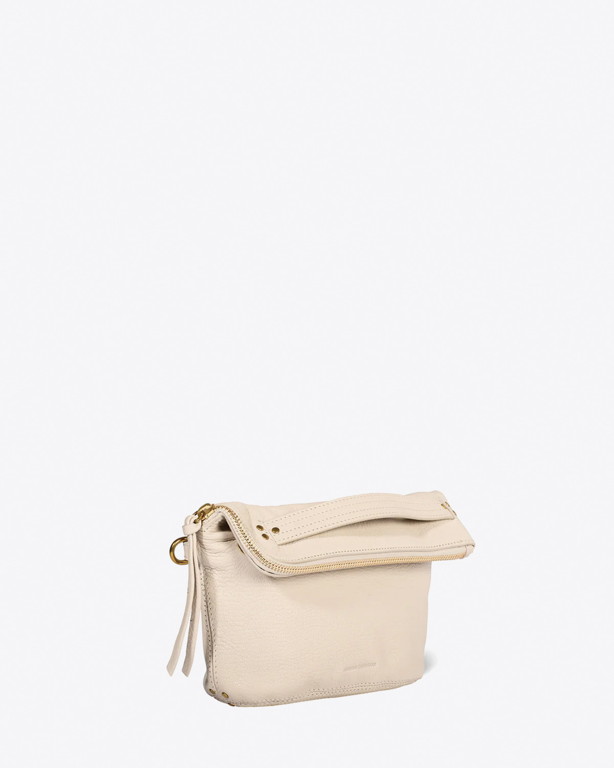 Pochette Lucky Jérôme Dreyfuss en cuir grainé écru. 
