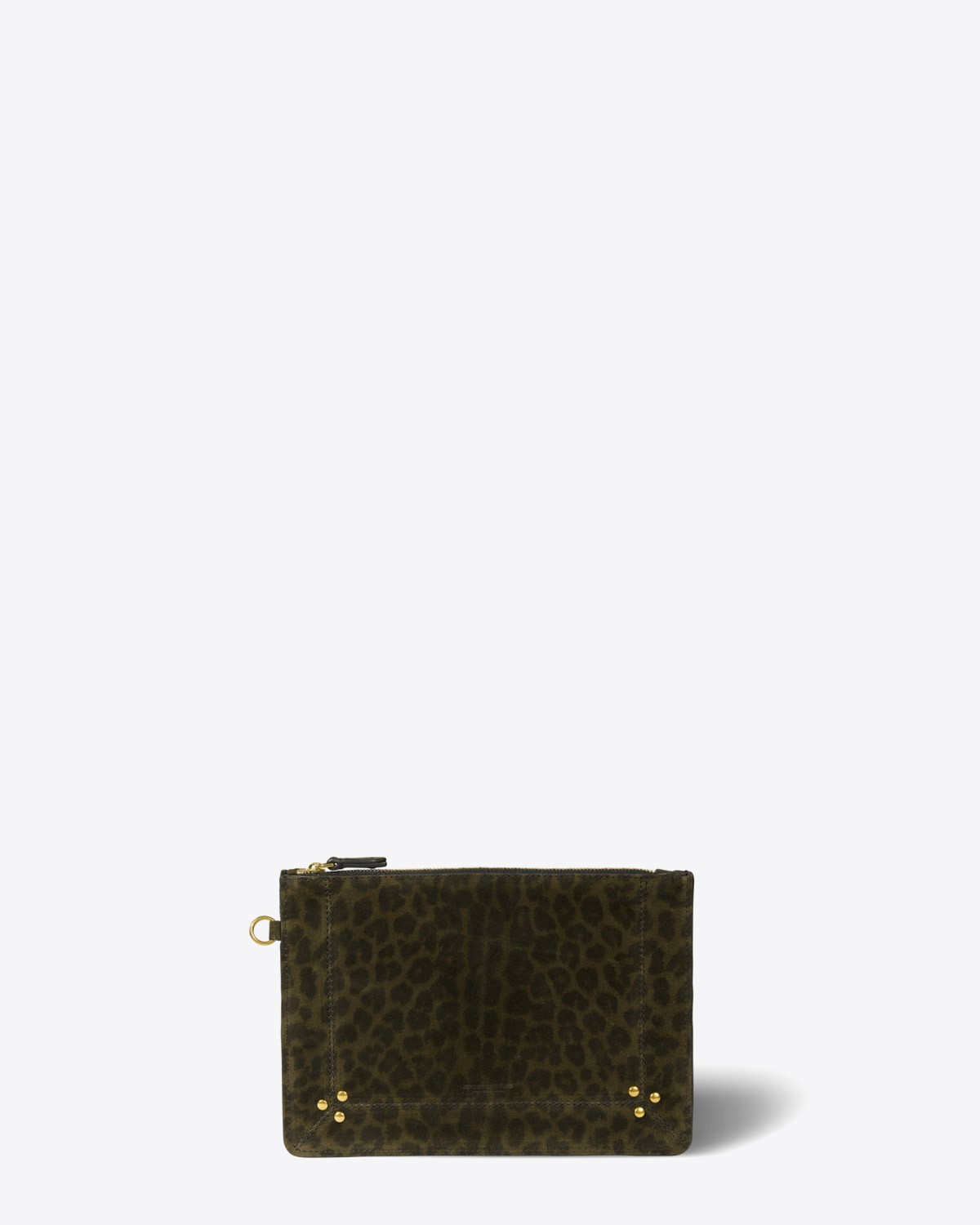 Produit Pochette Popoche M Jérôme Dreyfuss en cuir imprimé léopard kaki. Vue face. 