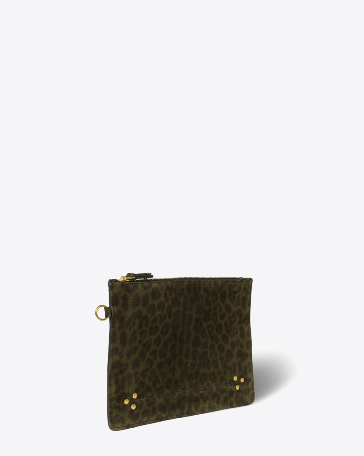 Produit Pochette Popoche M Jérôme Dreyfuss en cuir imprimé léopard kaki. Vue profil.