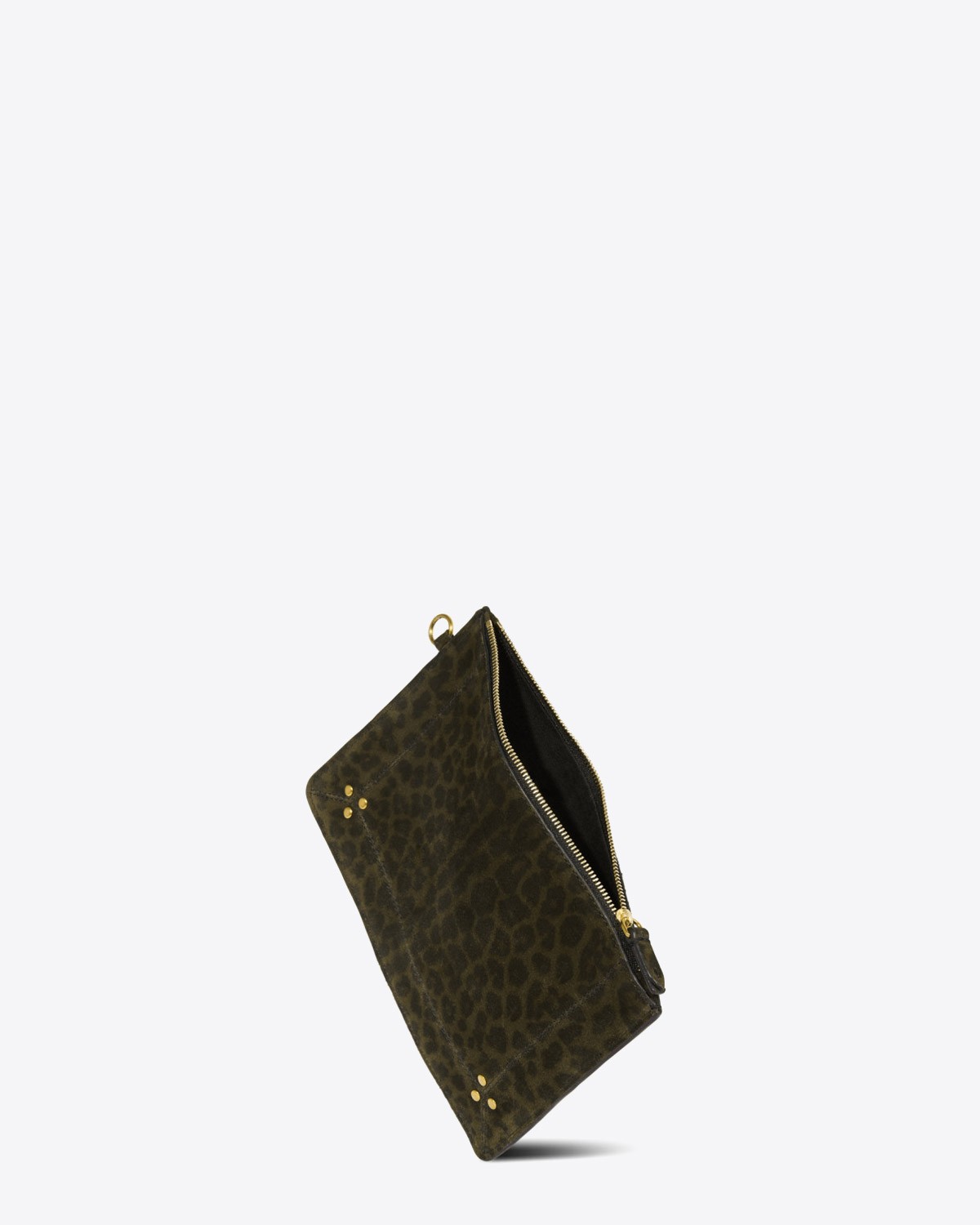 Pochette Popoche M Jérôme Dreyfuss en cuir imprimé léopard kaki.