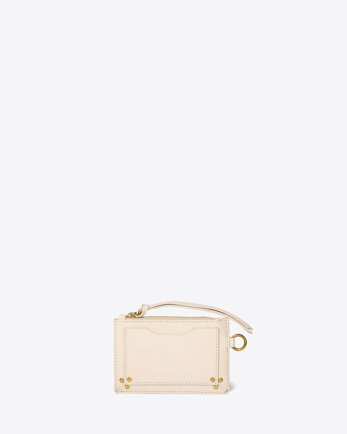 Produit Porte-Cartes Jérôme Dreyfuss en cuir écru grainé. Vue face. 