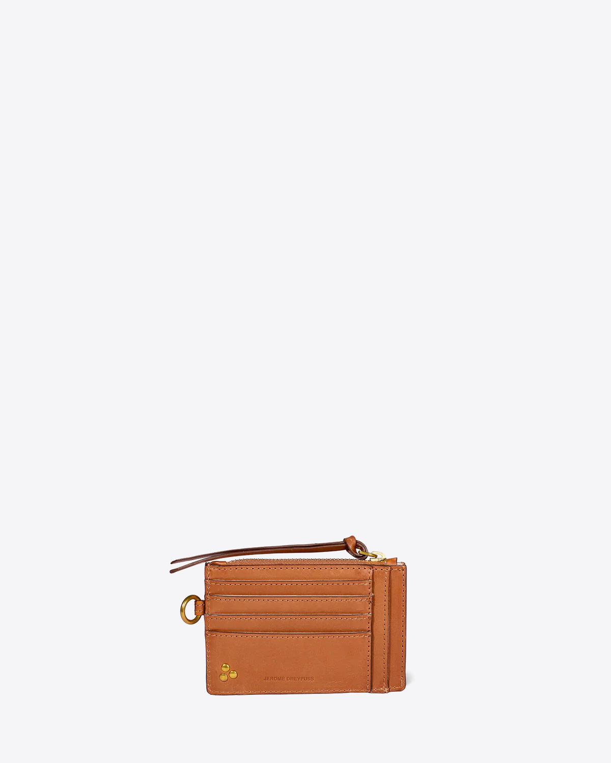 Produit Porte-cartes en cuir lisse coloris chêne Lucky Jérôme Dreyfuss. Détails des rangements pour les cartes.