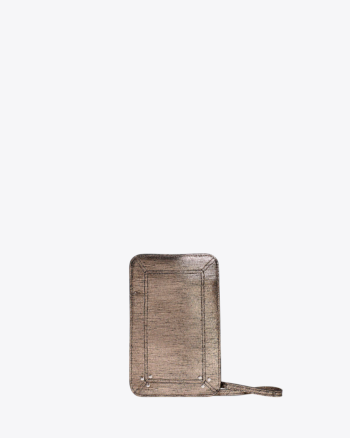 Produit Porte Mobile Jérôme Dreyfuss en cuir lamé champagne. 