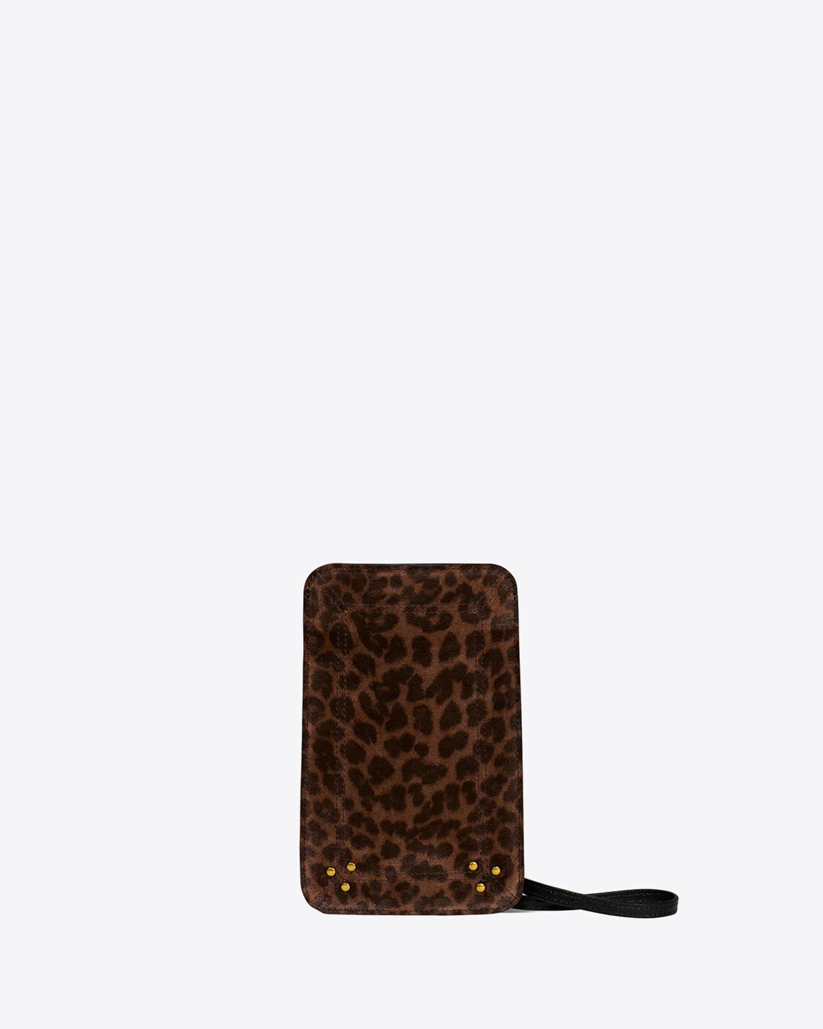 Produit Etui-Mobile Jérôme Dreyfuss en cuir suédé imprimé léopard. Vue face. 