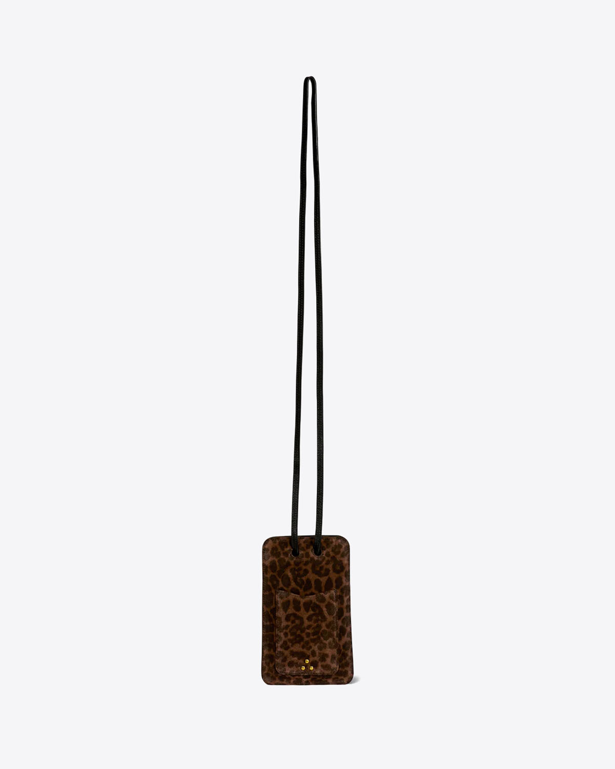 Produit Etui-Mobile Jérôme Dreyfuss en cuir suédé imprimé léopard. Vue face. 