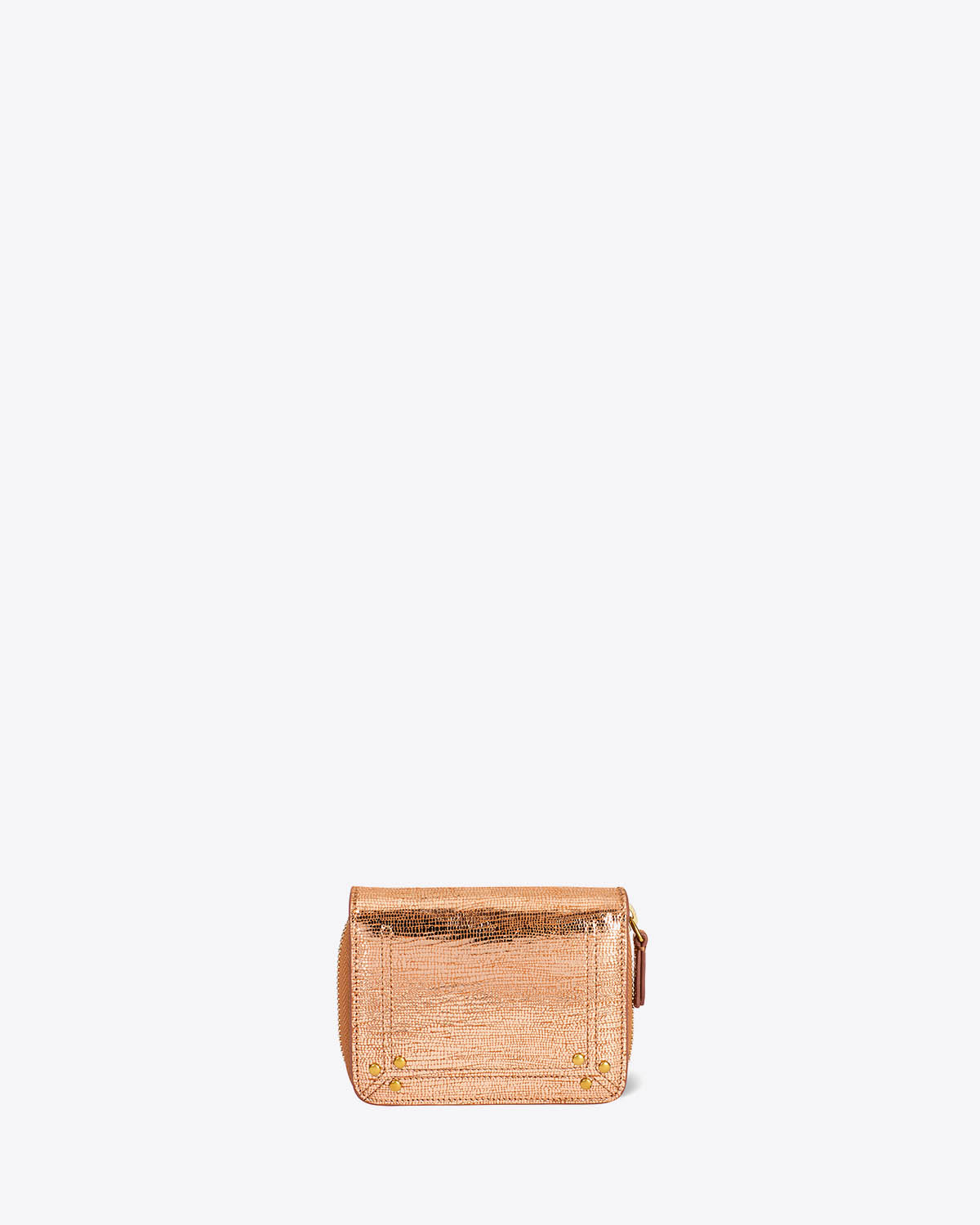 Portefeuille Andre Jérôme Dreyfuss en cuir lame rose gold. Vue face. 

