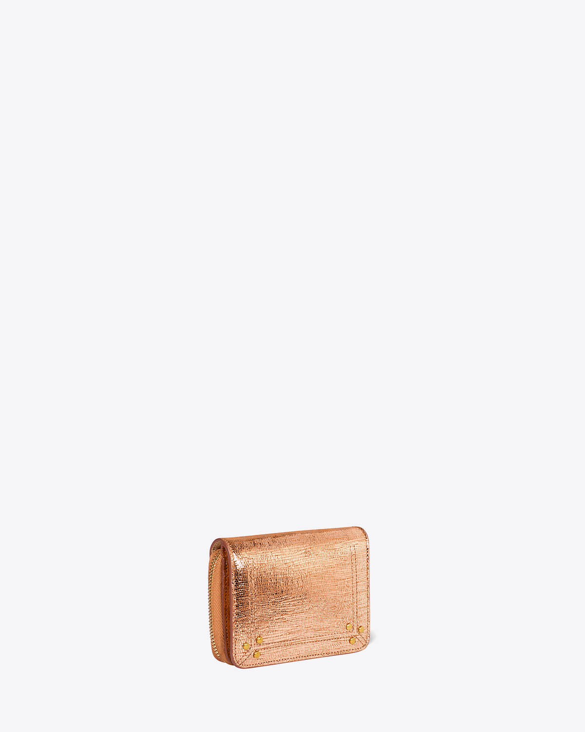 Produit Portefeuille Andre Jérôme Dreyfuss en cuir lame rose gold. Vue profil.