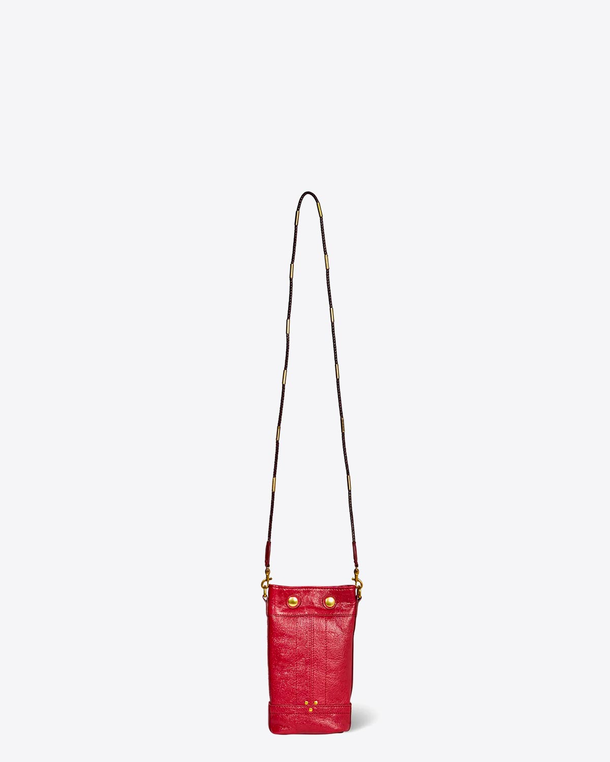 Produit Sac Ben Mini S Jérôme Dreyfuss en cuir rouge. Vue face avec la bandoulière. 