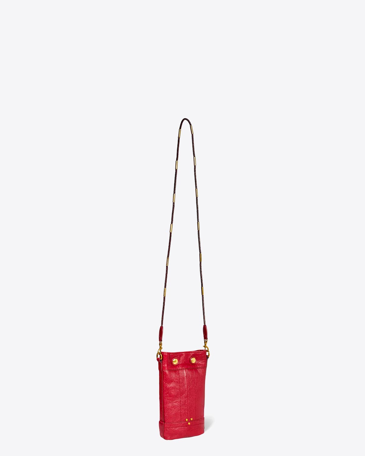 Produit Sac Ben Mini S Jérôme Dreyfuss en cuir rouge. Vue profil avec la bandoulière. 