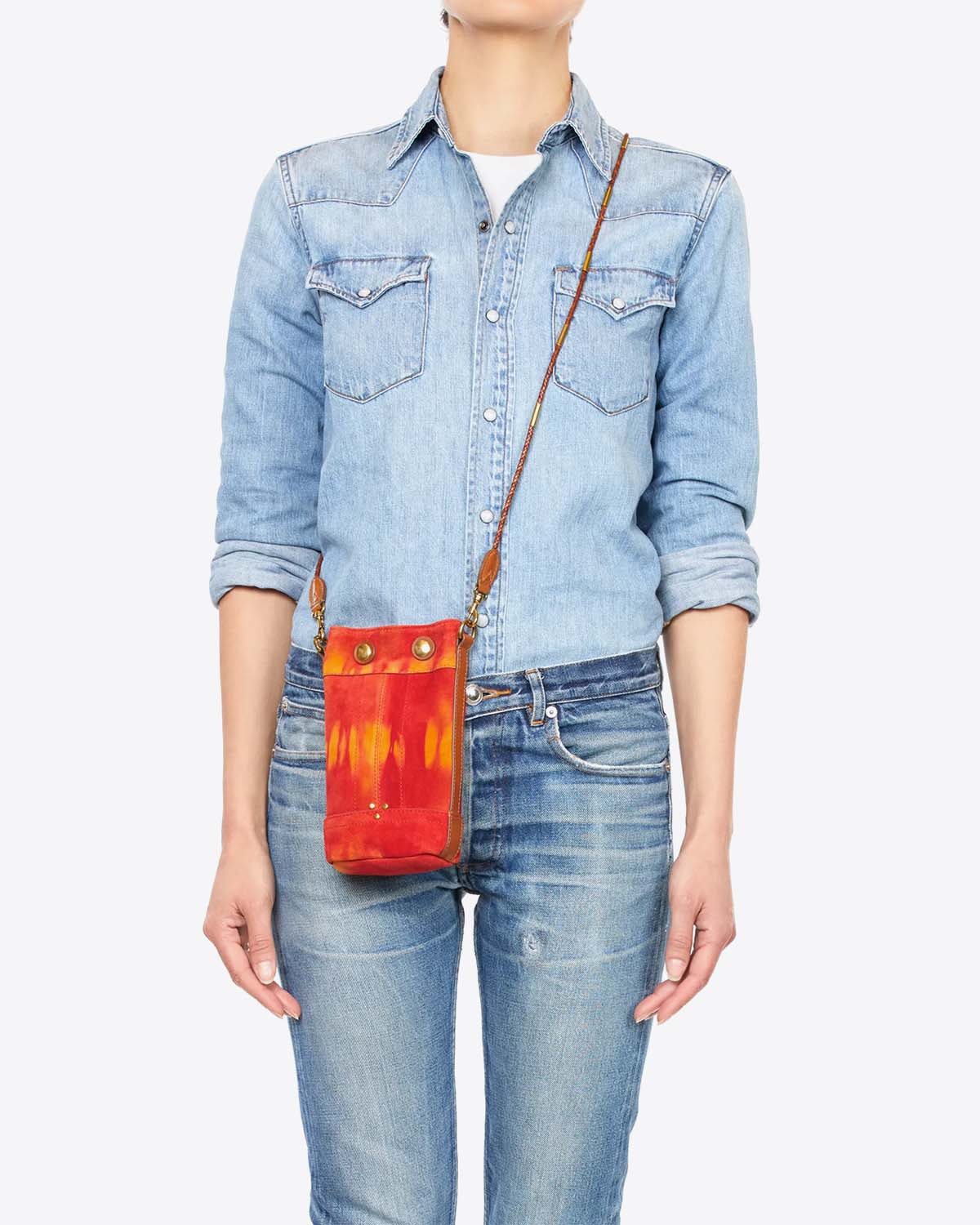 Jérôme Dreyfuss Sac Ben Mini Croûte Velours Tie Dye Orange