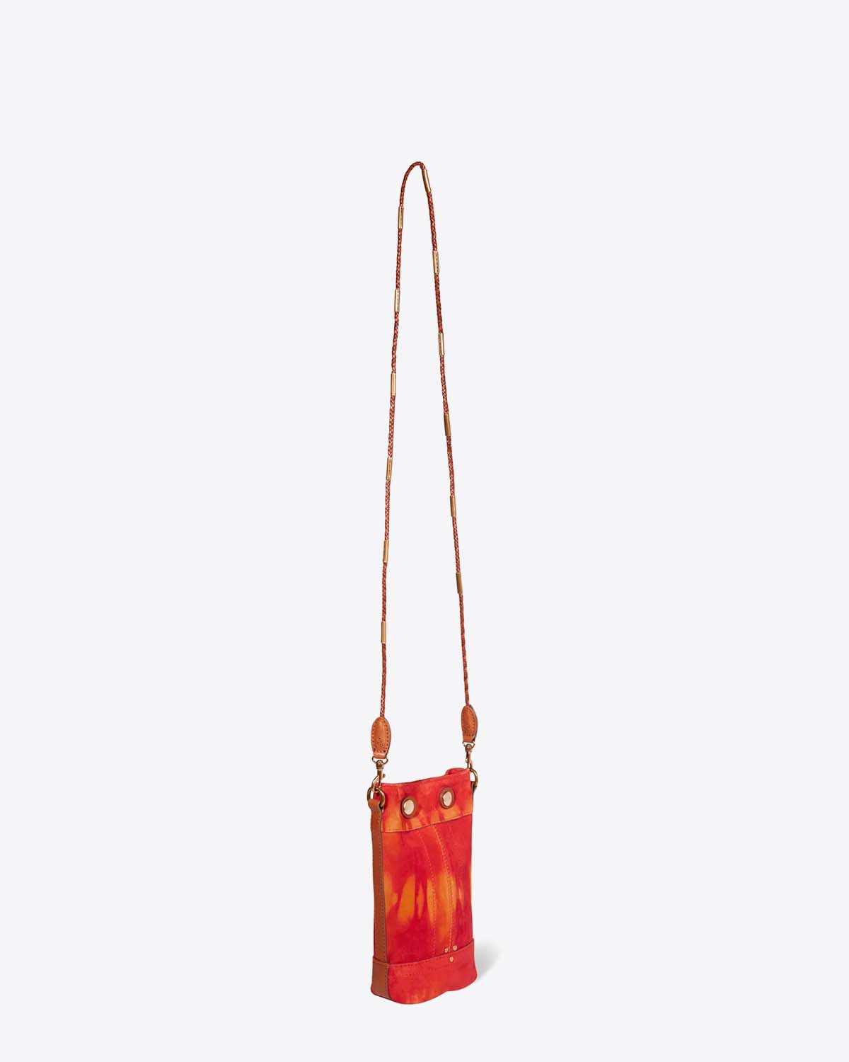 Produit Jérôme Dreyfuss Sac Ben Mini Croûte Velours Tie Dye Orange. Profil.