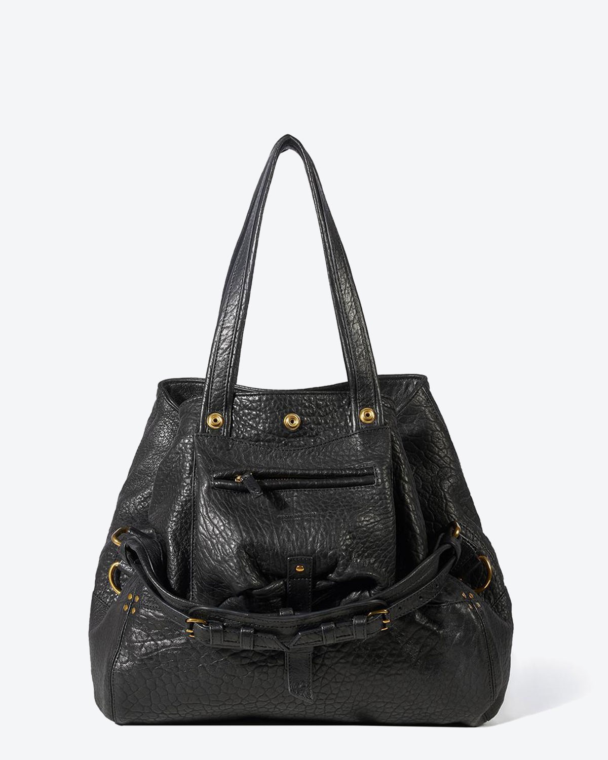 Sac Billy M Jérôme Dreyfuss en cuir agneau bubble noir. Vue face. 