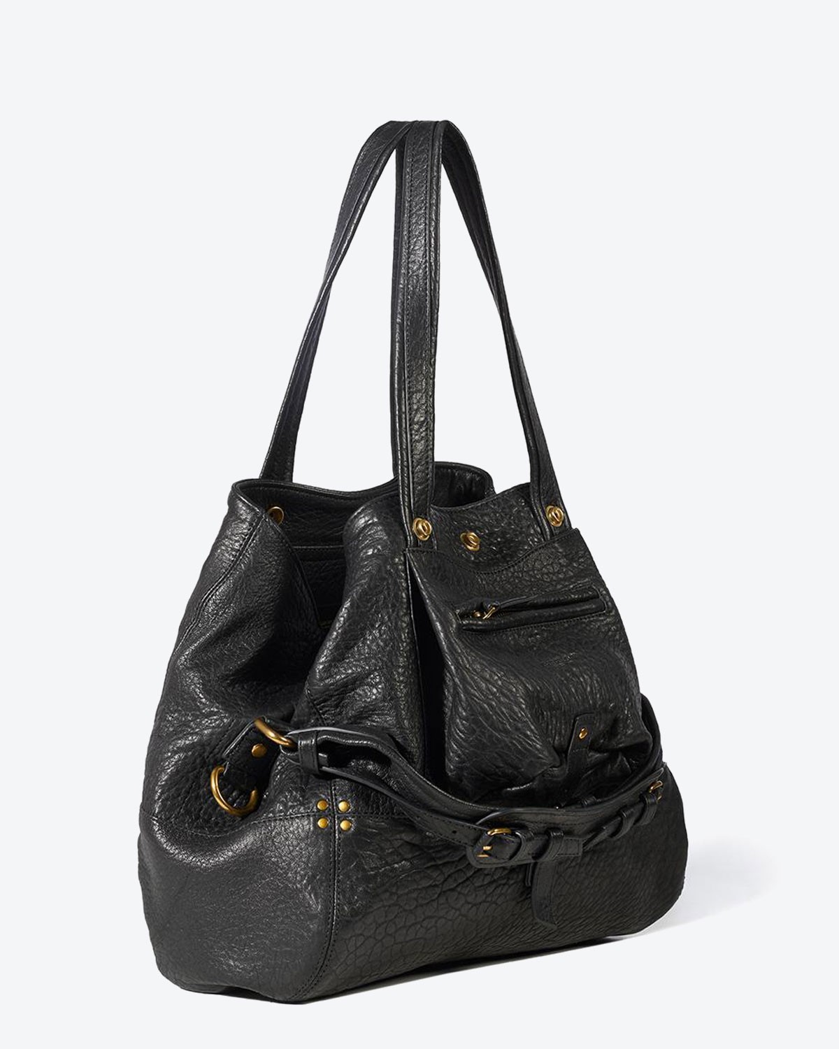 Produit Sac Billy M Jérôme Dreyfuss en cuir agneau bubble noir. Vue profil.