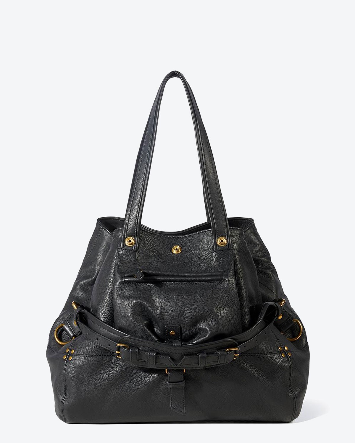 Sac Billy M Jérôme Dreyfuss en cuir buffle noir. Vue face. 