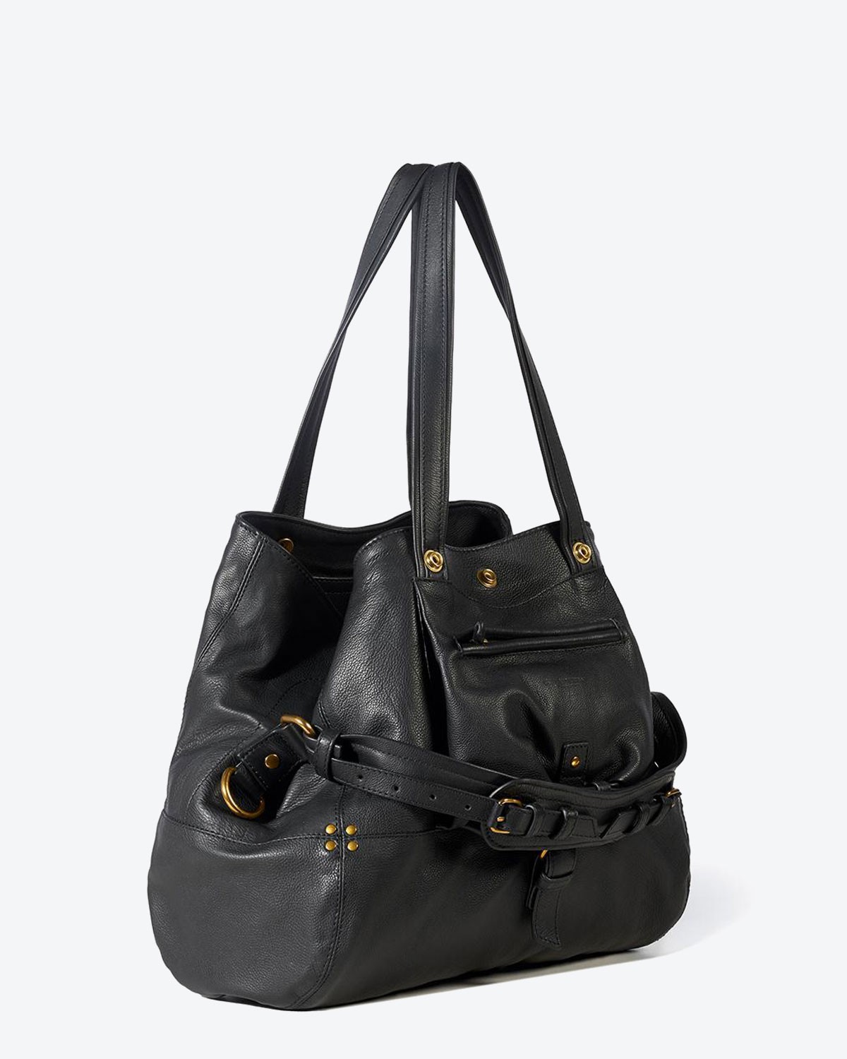 Produit Sac Billy M Jérôme Dreyfuss en cuir buffle noir. Vue profil.