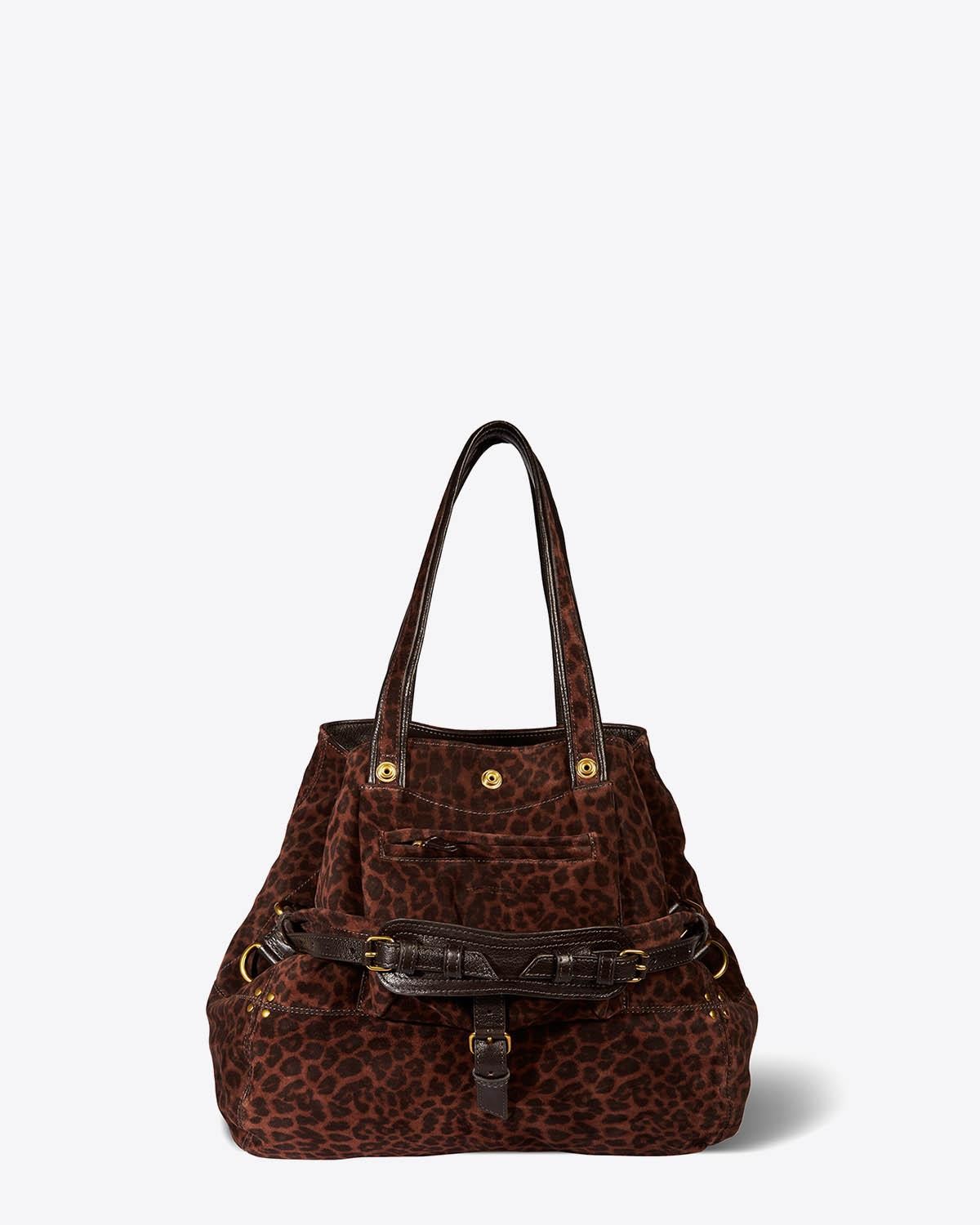 Sac Billy M Jérôme Dreyfuss en cuir imprimé léopard naturel. Vue face. 