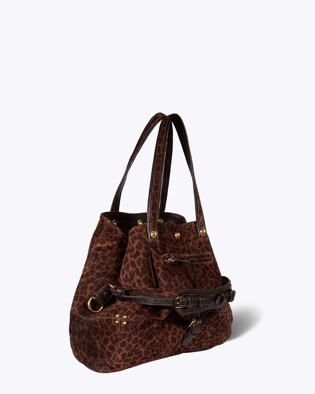 Produit Sac Billy M Jérôme Dreyfuss en cuir imprimé léopard naturel. Vue profil. 