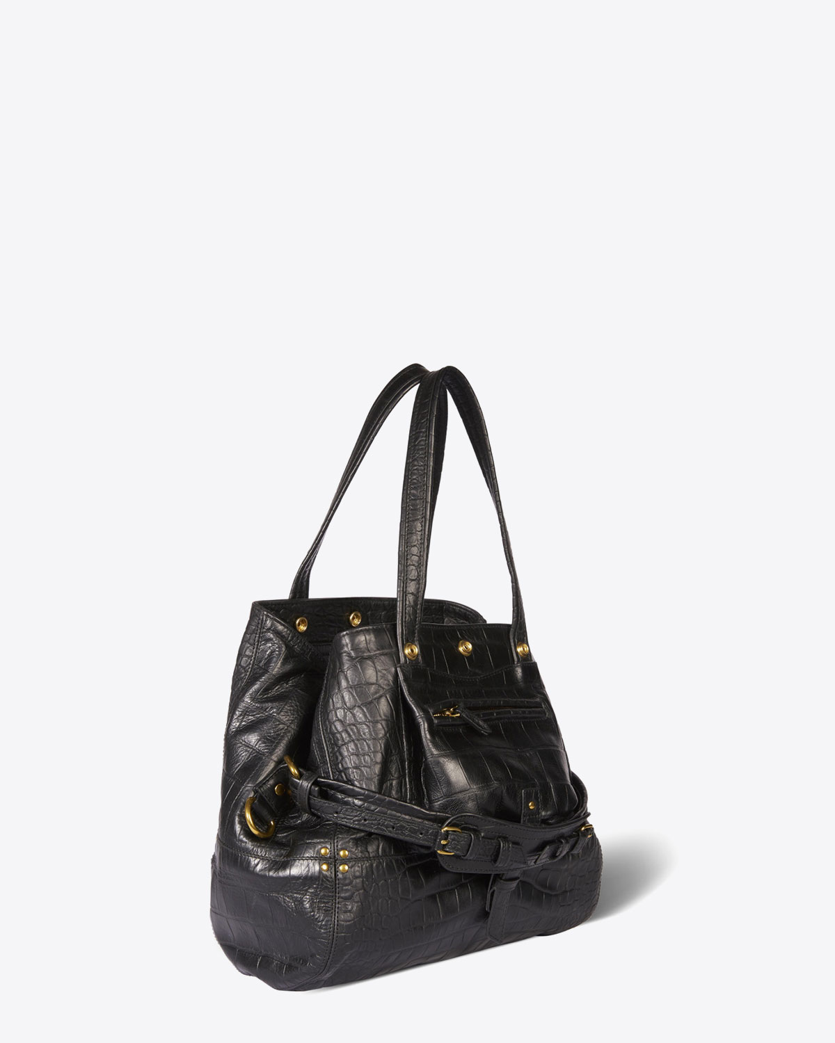 Produit Sac Billy M Jérôme Dreyfuss en cuir vachette croco noir. Vue profil.
