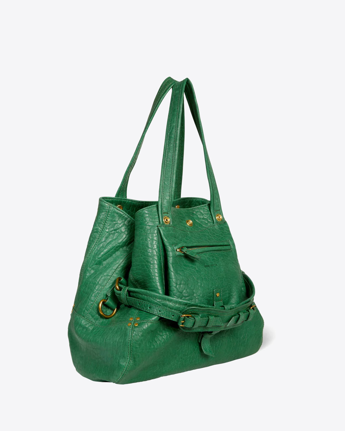 Produit Sac moyen format Billy M Jérôme Dreyfuss en cuir vert. Vue profil.