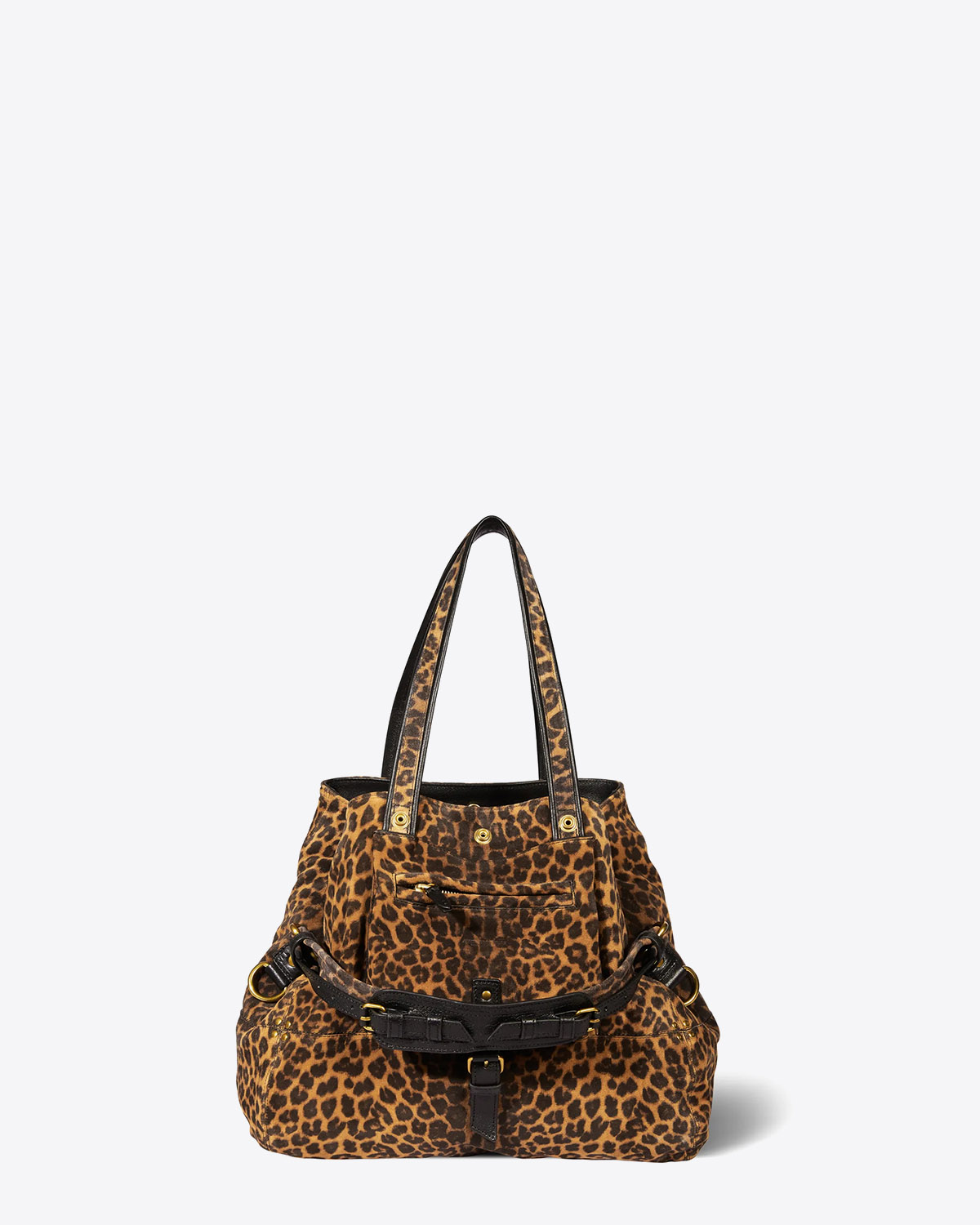 Sac Billy M Jérôme Dreyfuss en cuir imprimé léopard. Vue face. 