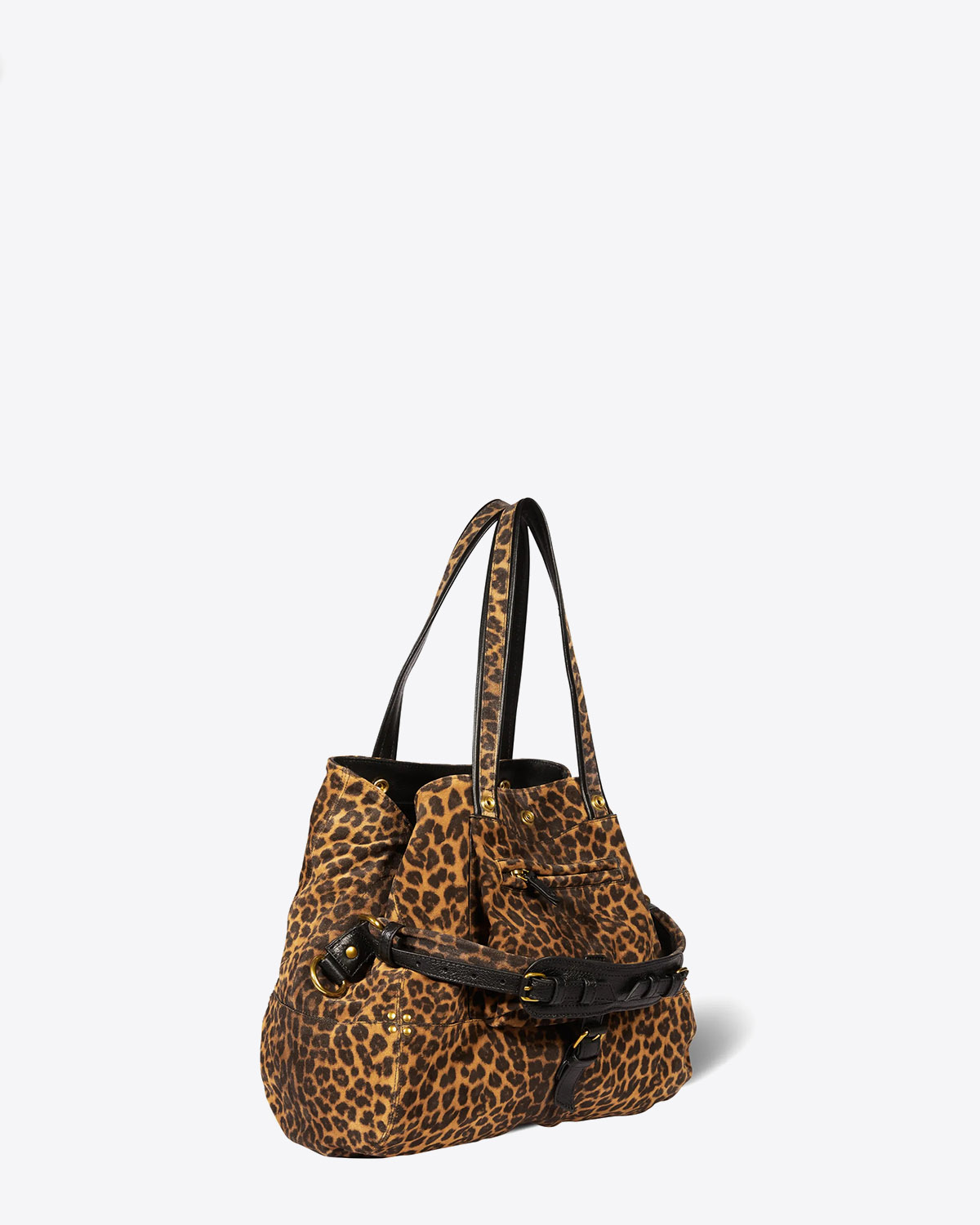 Produit Sac Billy M Jérôme Dreyfuss en cuir imprimé léopard. Vue profil.