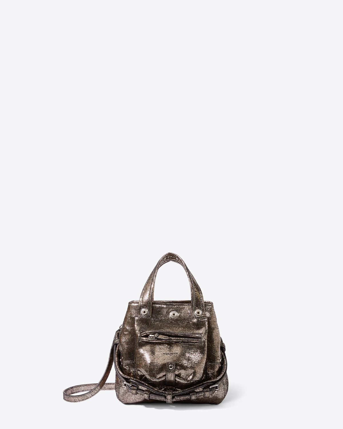 Petit sac Billy Nano Jérôme Dreyfuss en cuir lamé champagne. Vue face. 