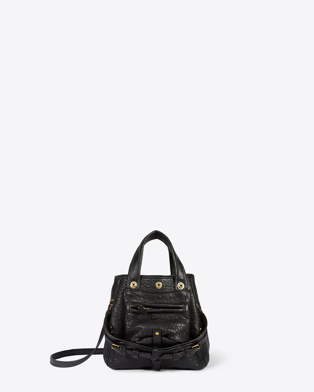 Petit sac Billy Nano Jérôme Dreyfuss en cuir noir bubble. Vue face. 
