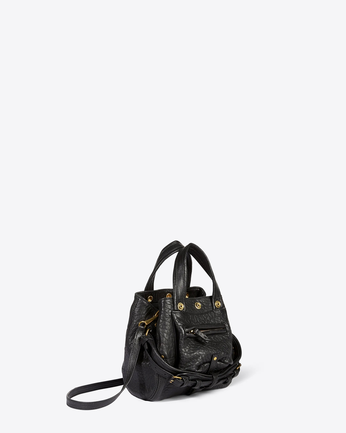 Produit Petit sac Billy Nano Jérôme Dreyfuss en cuir noir bubble. Vue profil.