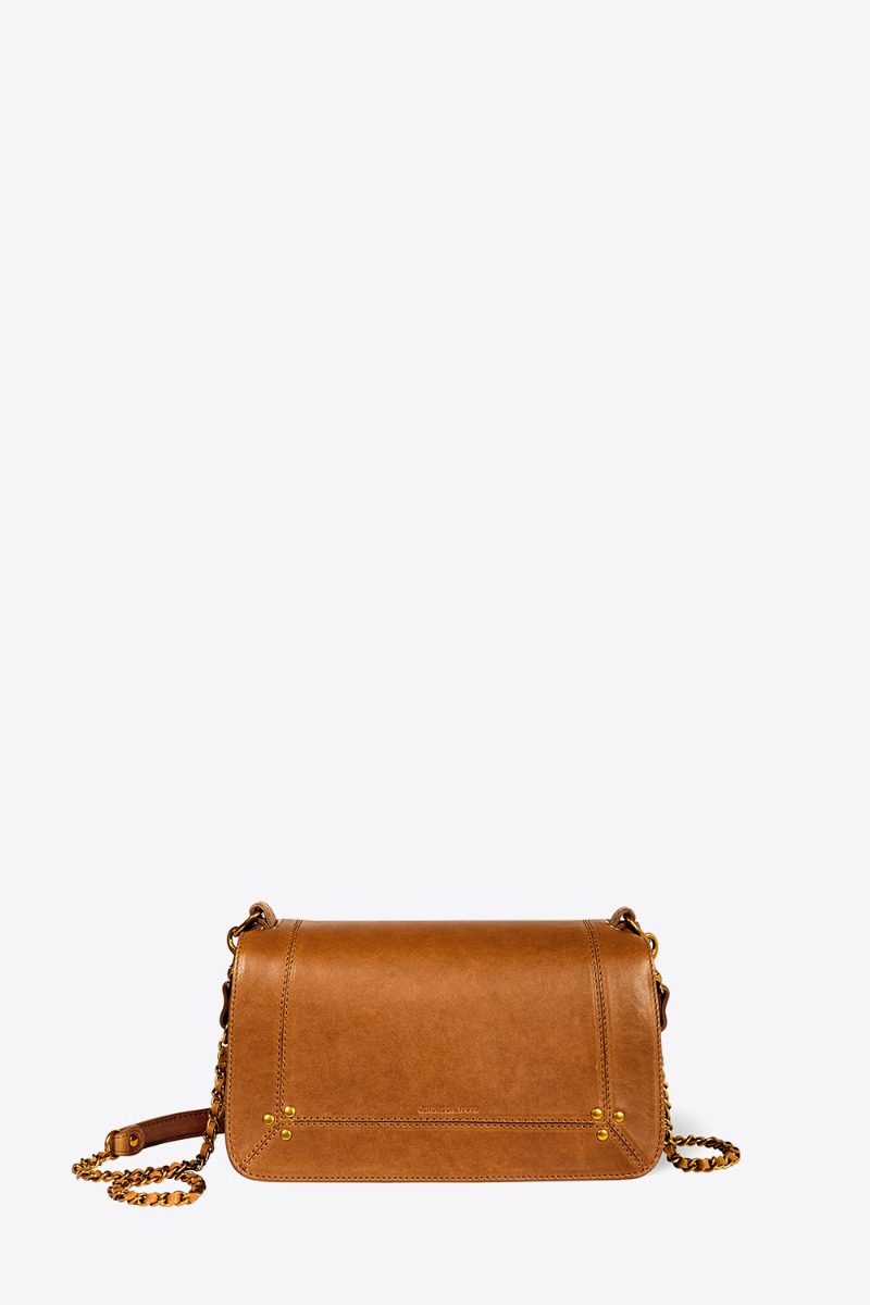 Sac Bobi Jérôme Dreyfuss en cuir d'agneau camel. Vue de face.