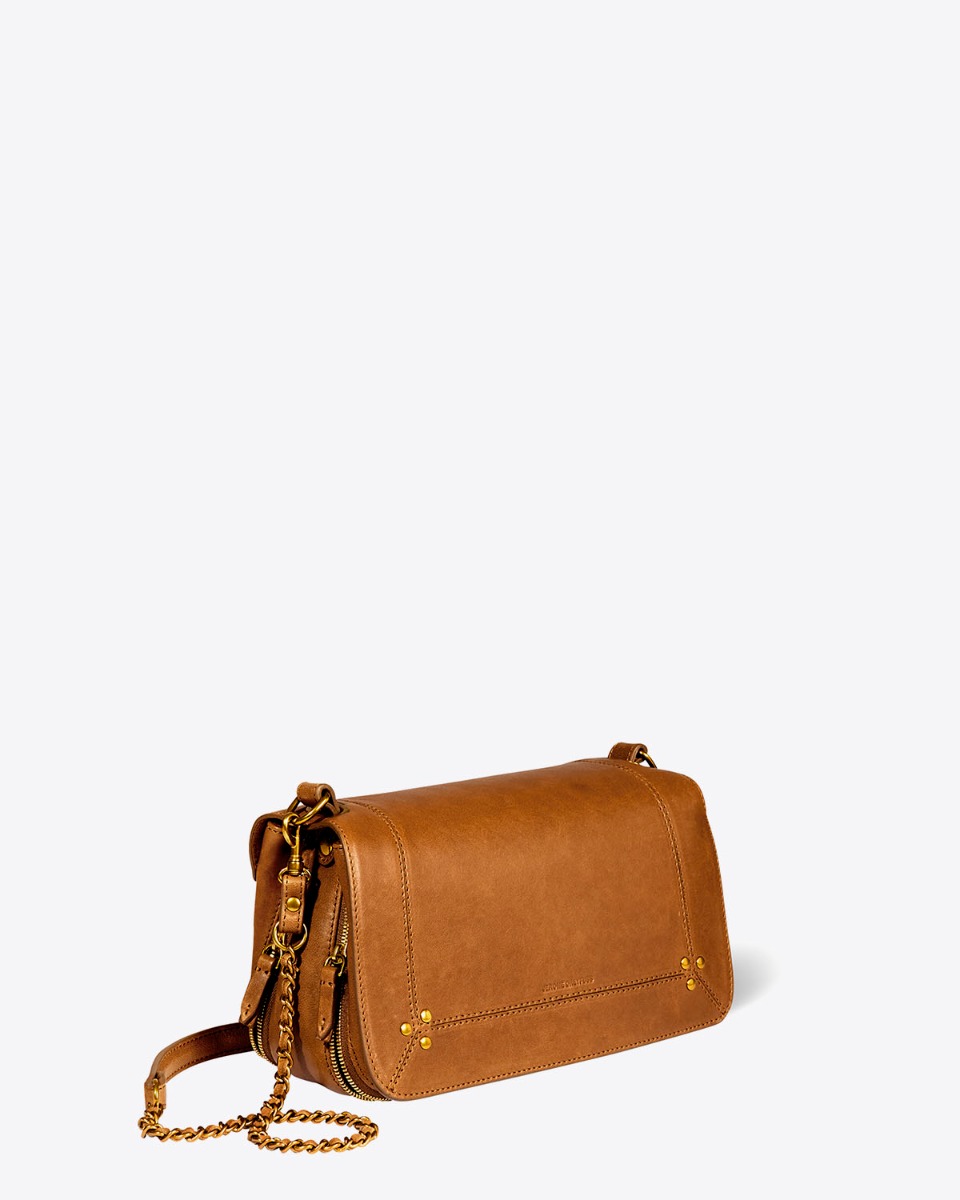 Sac Bobi Jérôme Dreyfuss en cuir d'agneau camel. Vue de profil.