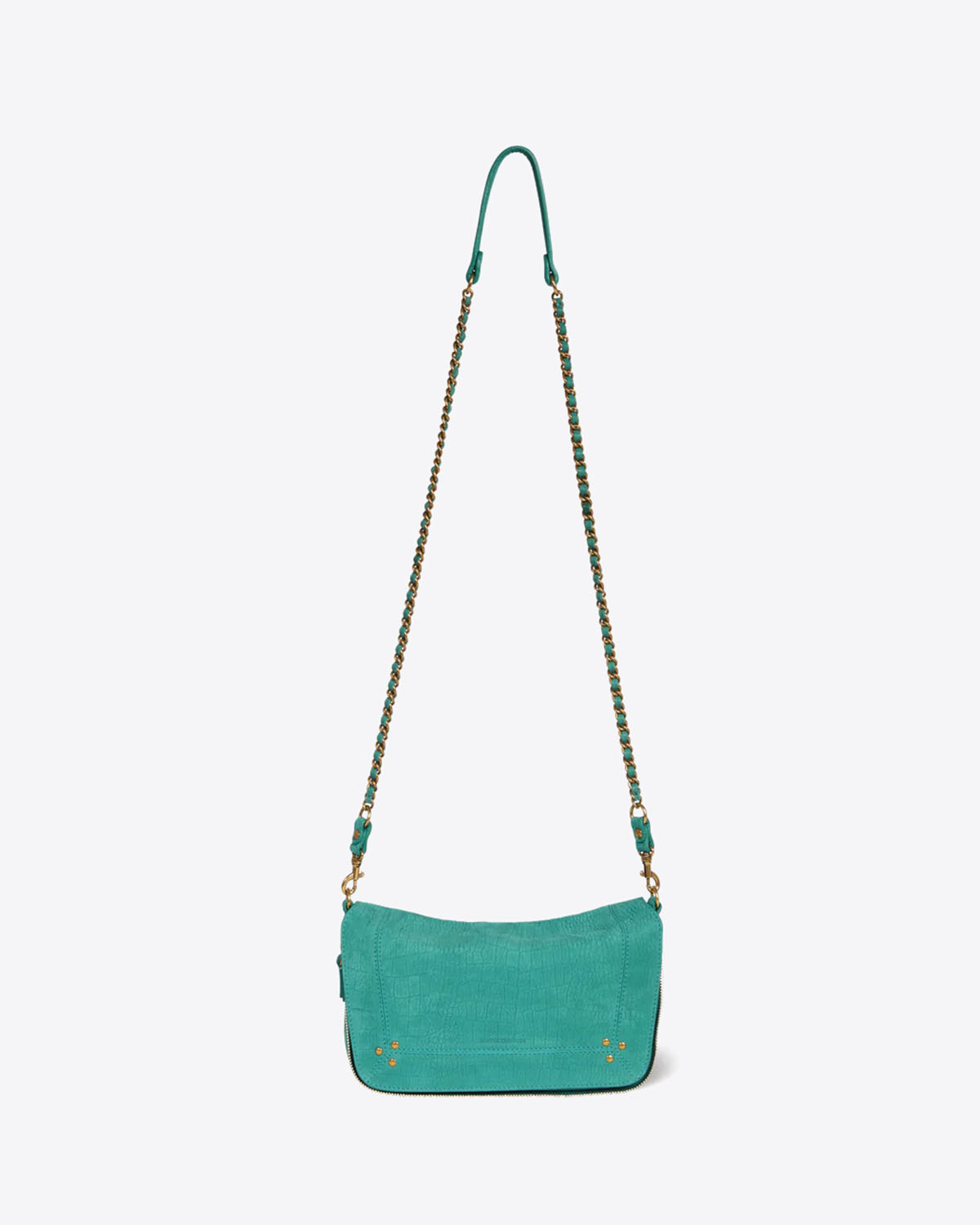 Petit sac Bobi S Jérôme Dreyfuss en cuir croco vert. Vue face. 