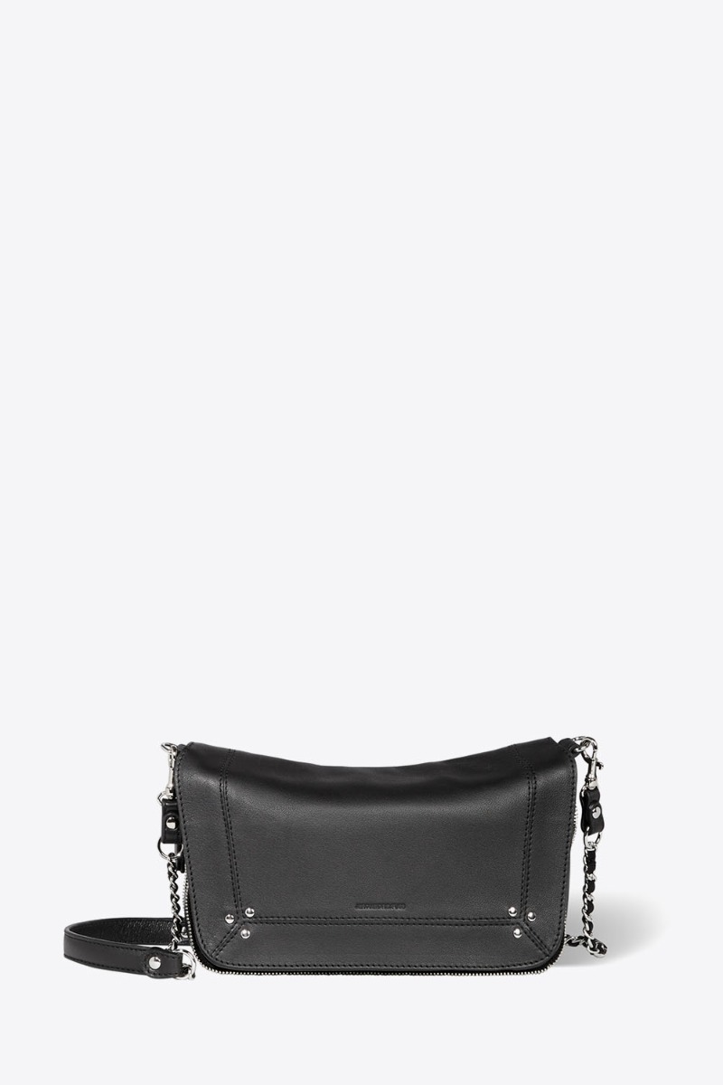 Mini-sac en cuir noir finition argent bandouli&egrave;re chaine Bobi S J&eacute;r&ocirc;me Dreyfuss. 