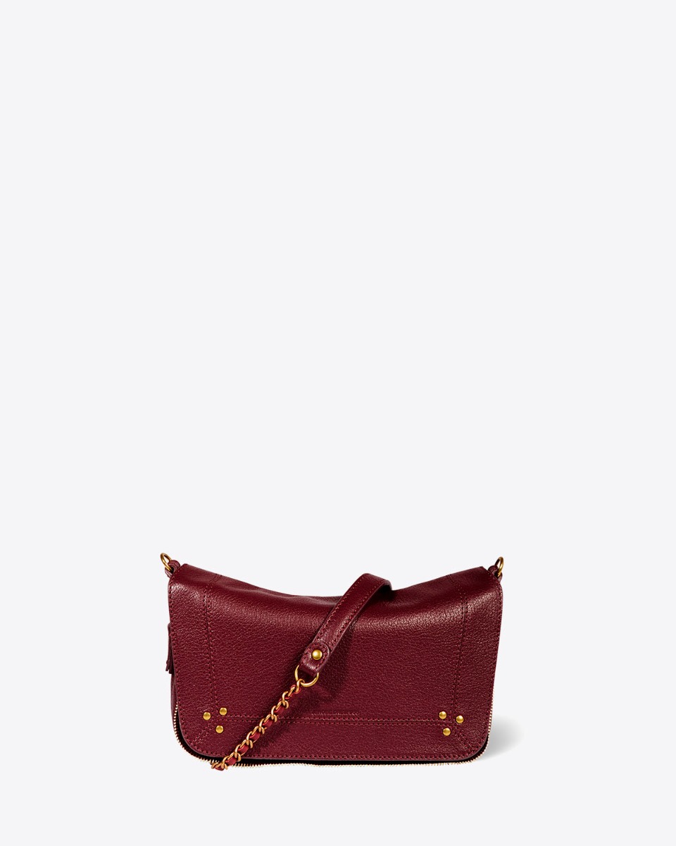 Sac Bobi S Jérôme Dreyfuss en cuir de chèvre brûlé. Détail de la bandoulière chaîne tressée de cuir. 