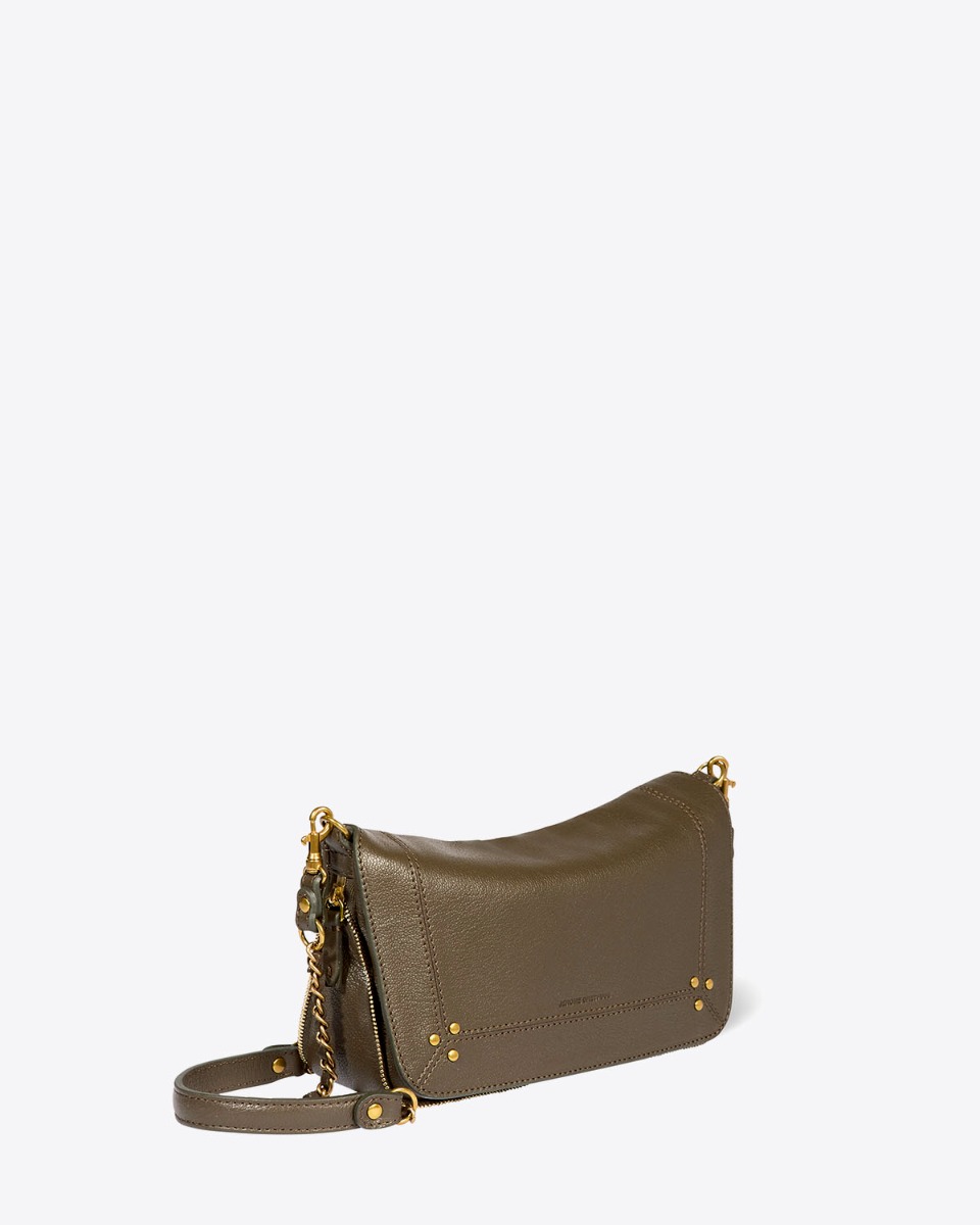 Sac Bobi S Jérôme Dreyfuss en cuir de chèvre kaki. Vue de profil.