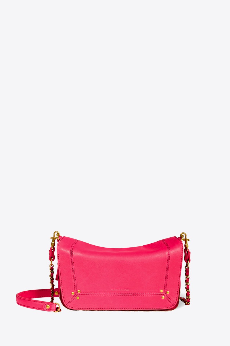 Sac Bobi S Jérôme Dreyfuss en cuir d'agneau Jacinthe. Vue de face.