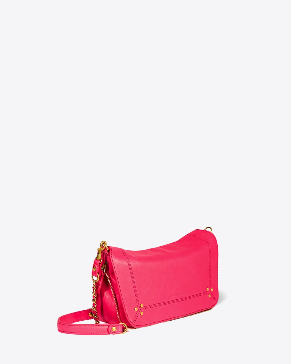 Sac Bobi S Jérôme Dreyfuss en cuir d'agneau Jacinthe. Vue de profil.