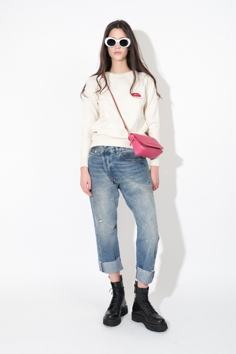 Sac Bobi S J&eacute;r&ocirc;me Dreyfuss en cuir d'agneau Jacinthe, port&eacute; de face crois&eacute;.