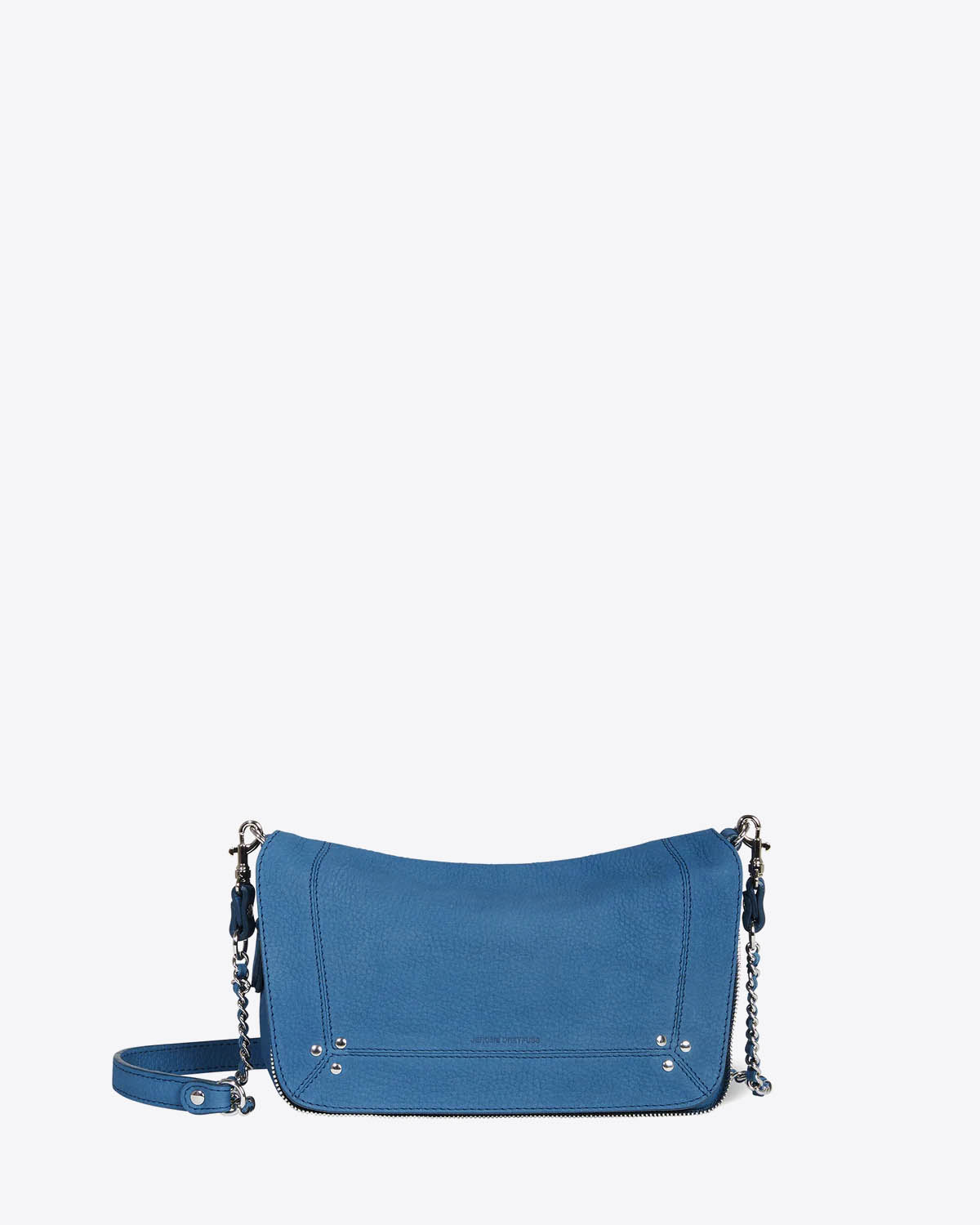 Produit Petit sac Bobi S Jérôme Dreyfuss en cuir suédé bleu. Vue face. 