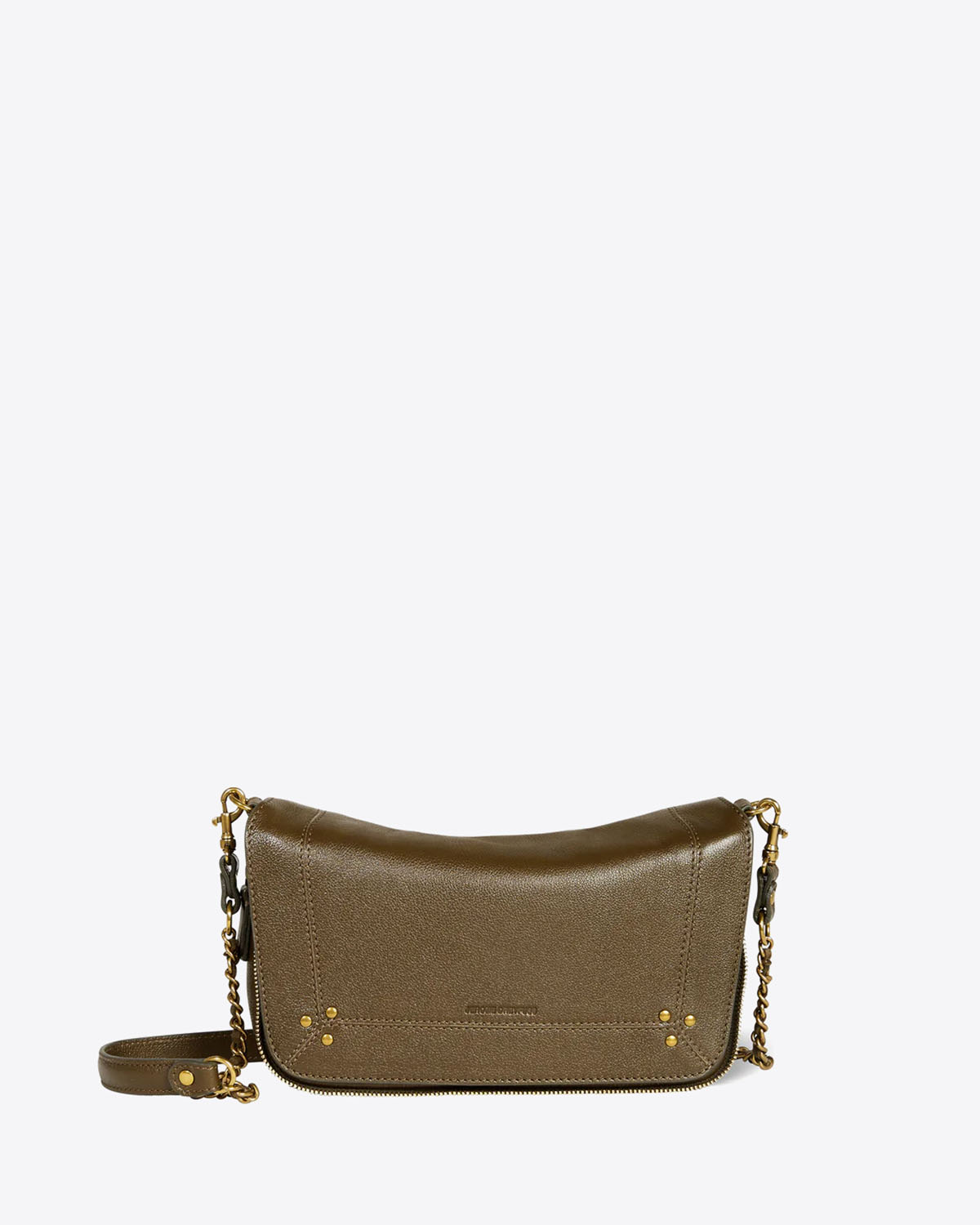 Produit Petit sac Bobi S Jérôme Dreyfuss en cuir kaki. Vue face. 
