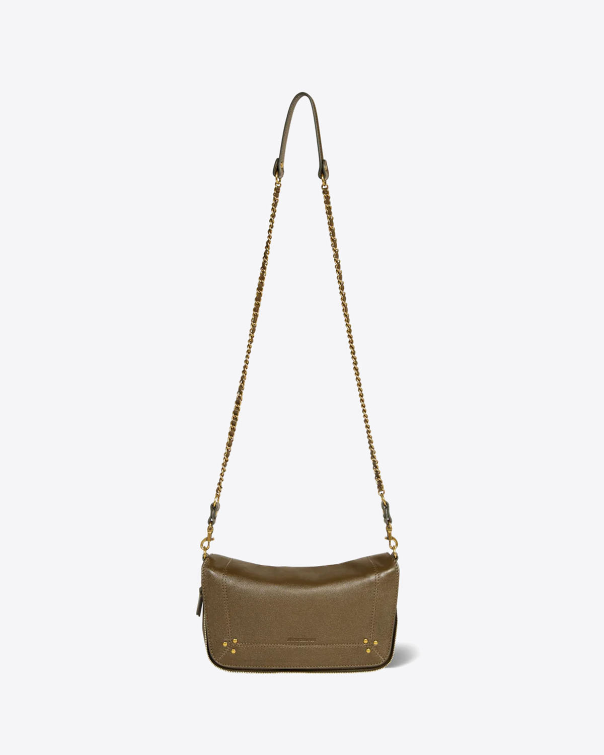Petit sac Bobi S Jérôme Dreyfuss en cuir kaki. Vue face. 
