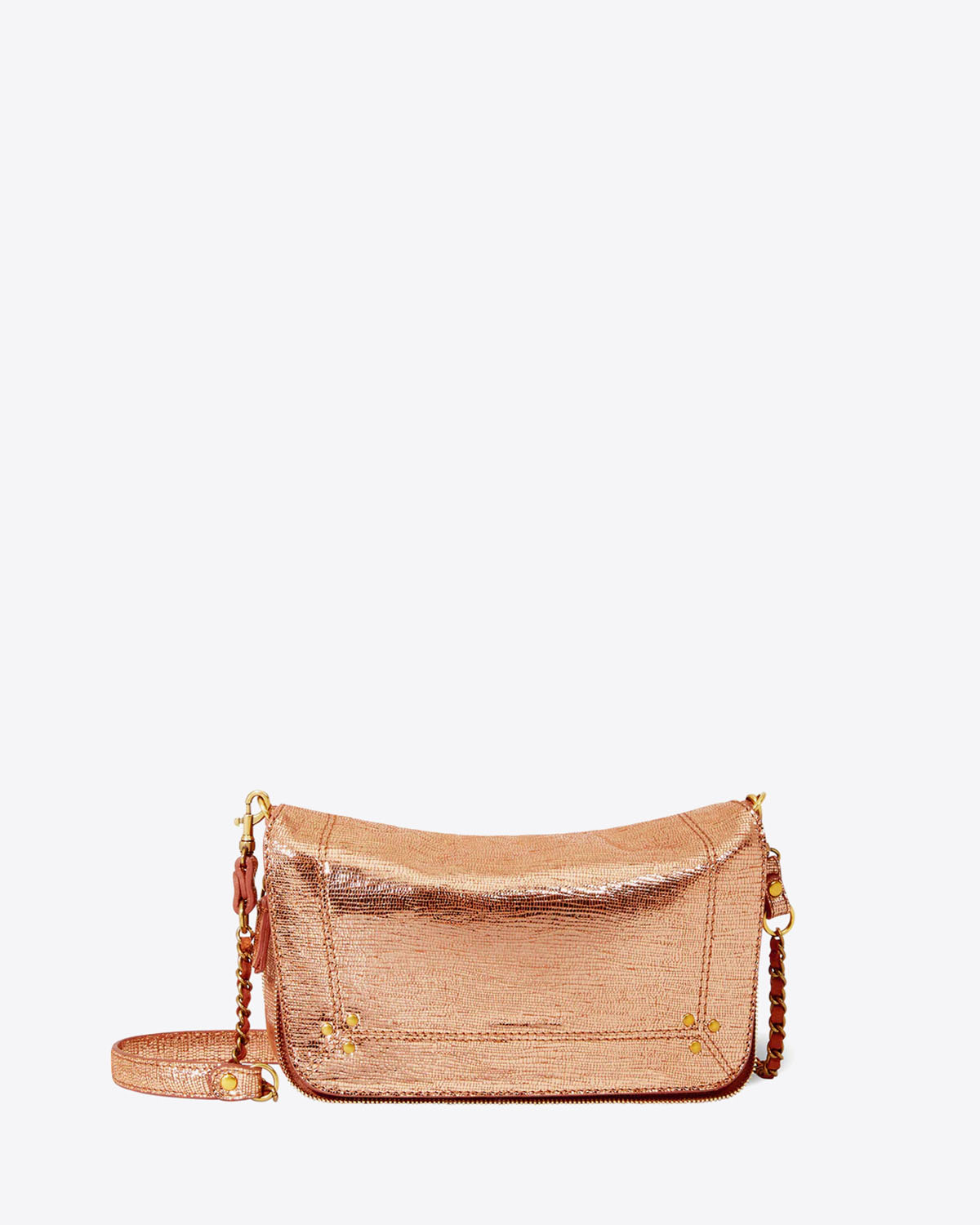 Produit Petit sac Bobi S Jérôme Dreyfuss en cuir lamé rose goldd. Vue face. 
