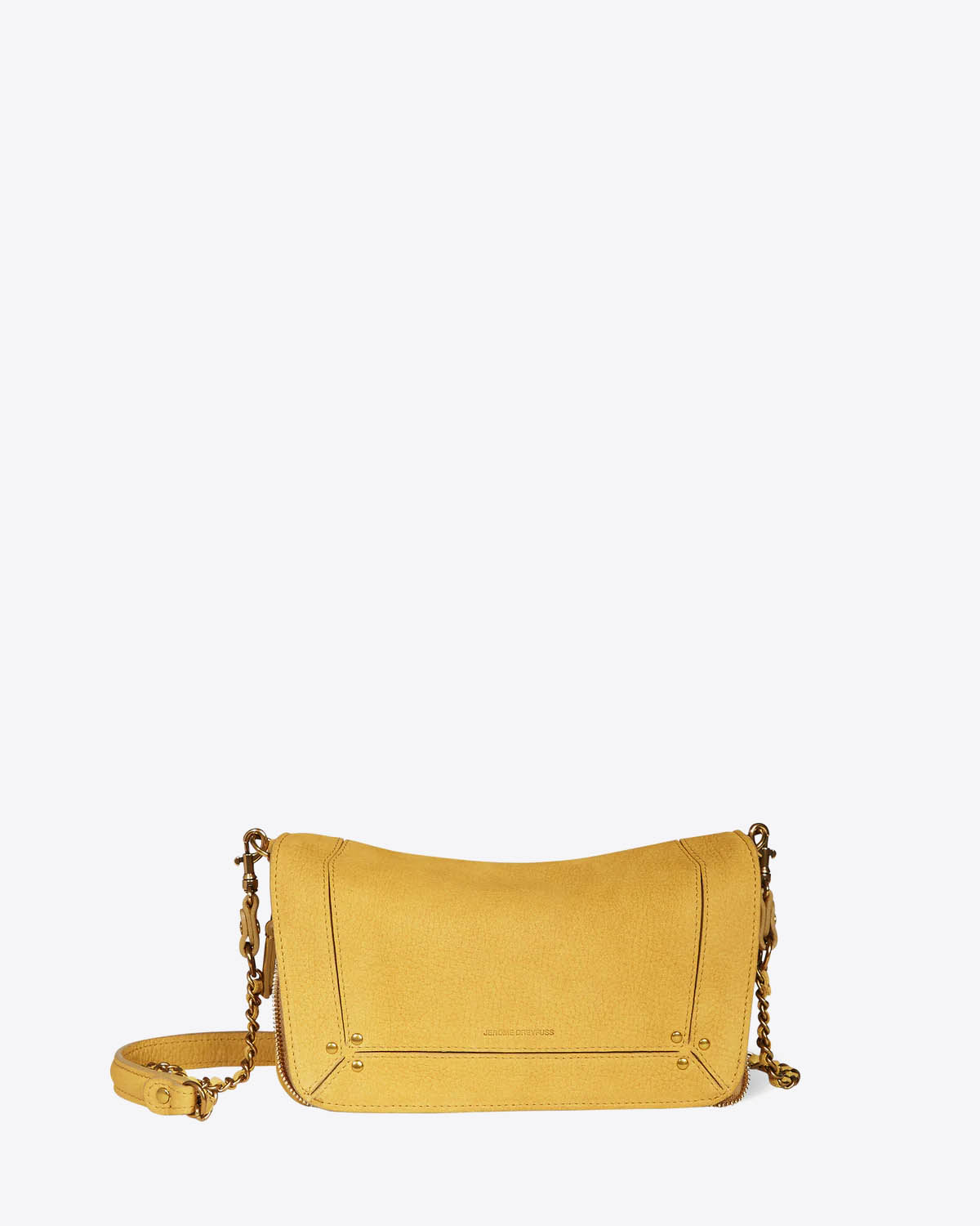 Produit Petit sac Bobi S Jérôme Dreyfuss en cuir suédé nubuck jaune. Vue face. 