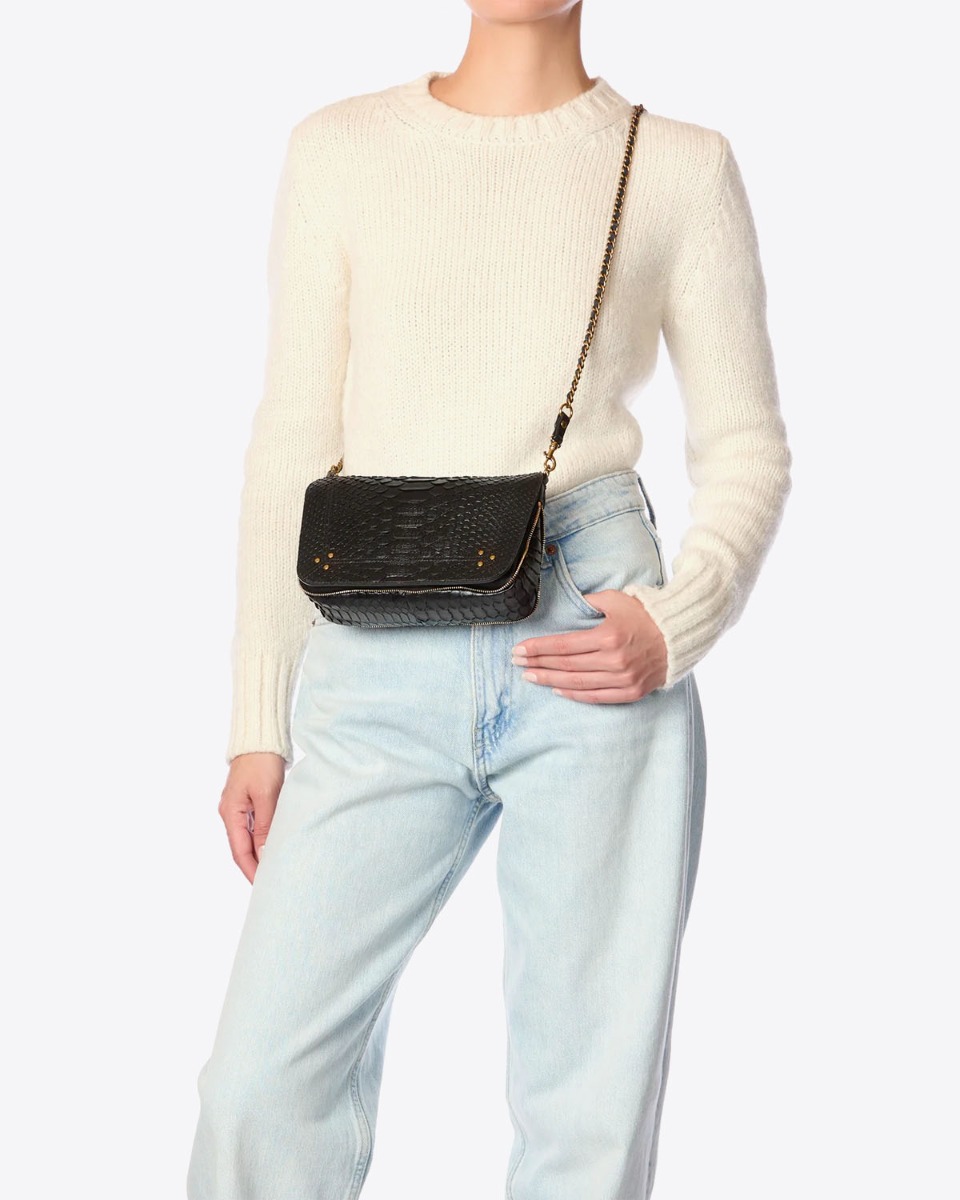 Sac Bobi S Jérôme Dreyfuss en python noir porté crossbody.