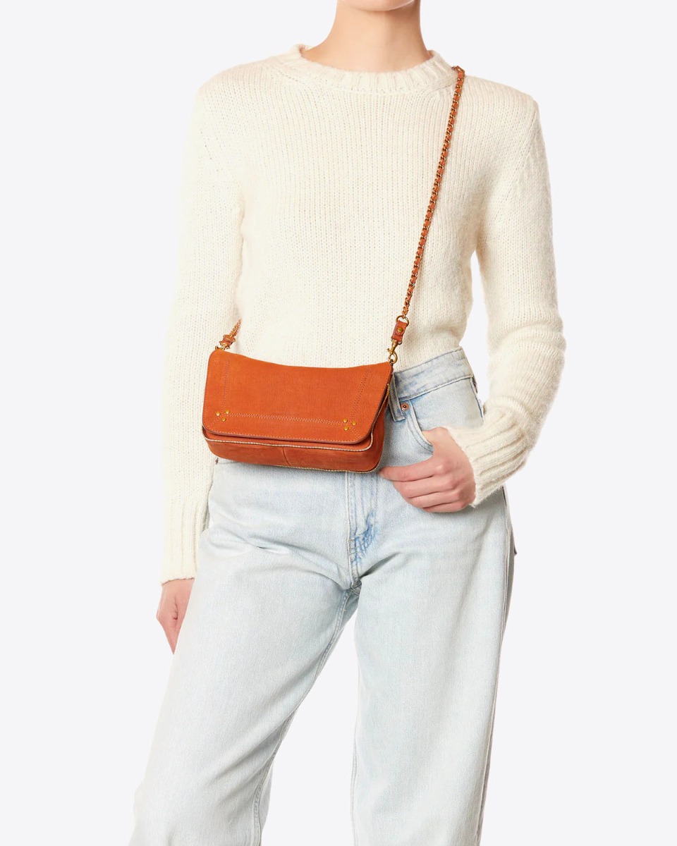 Sac Bobi S Jérôme Dreyfuss en cuir taurillon Opium porté crossbody.