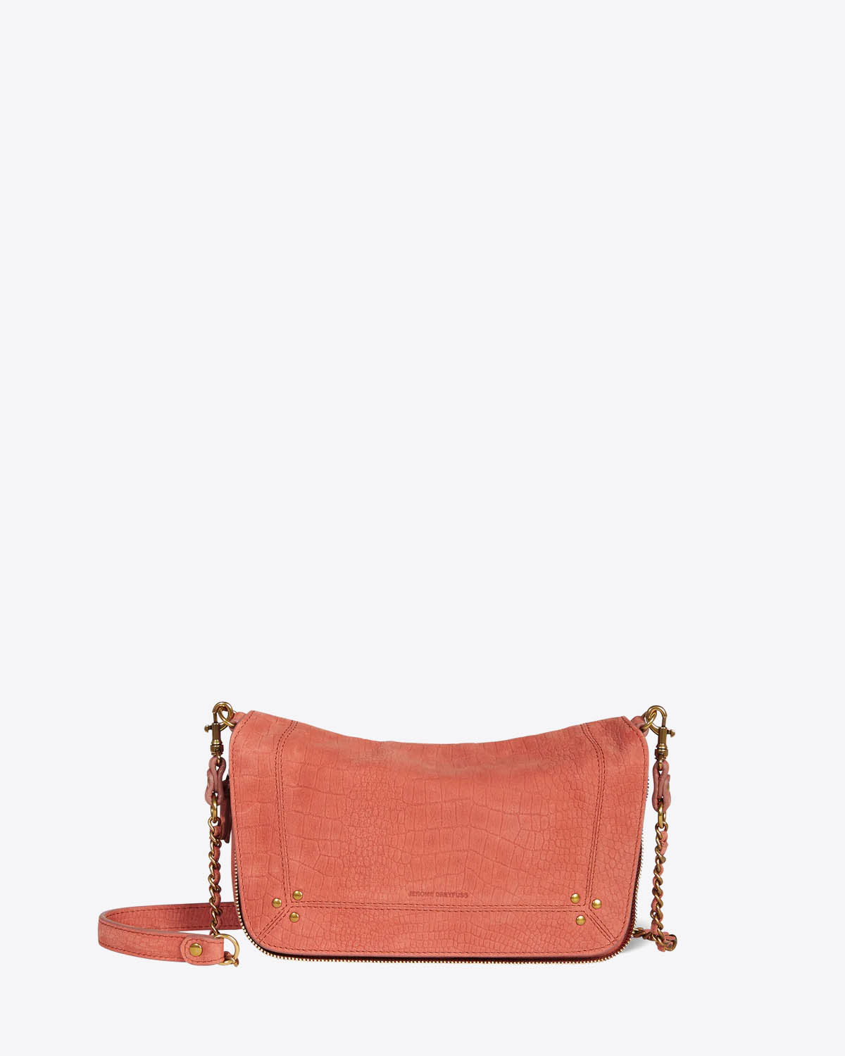 Produit Petit sac Bobi S Jérôme Dreyfuss en cuir imprimé croco terracotta. Vue face. 
