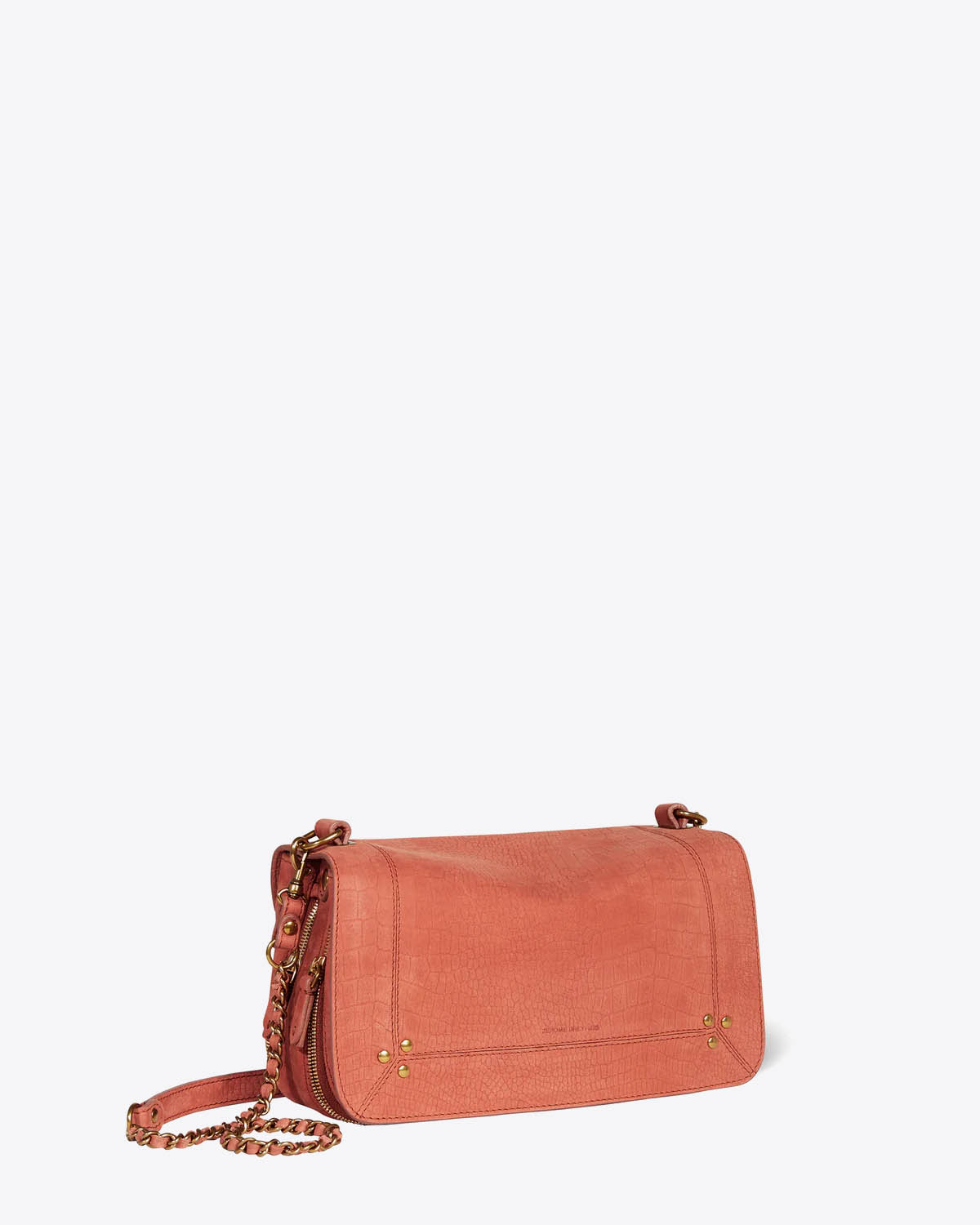 Produit Sac Bobi Jérôme Dreyfuss en cuir imprimé croco terracotta. Vue profil. 
