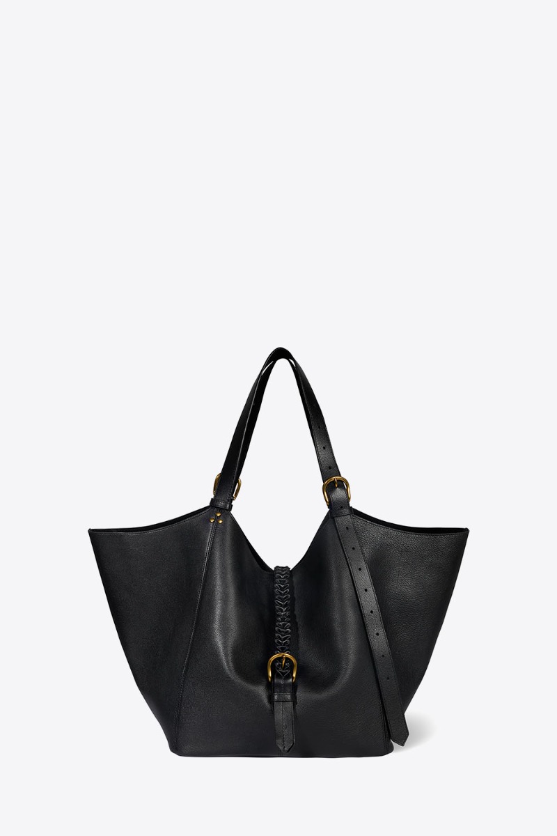 Sac cabas Joseph M Jérôme Dreyfuss en cuir de buffle noir. Vue de face.