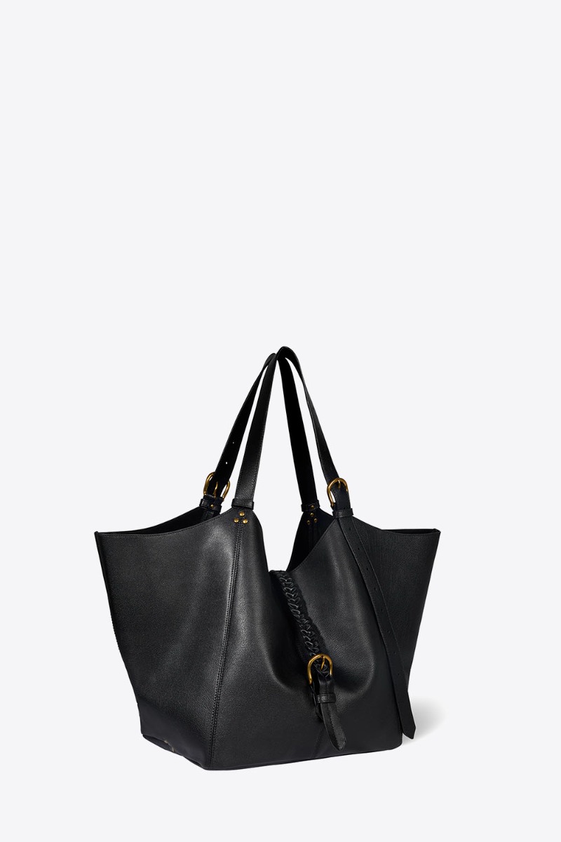 Sac cabas Joseph M Jérôme Dreyfuss en cuir de buffle noir. Vue de profil.