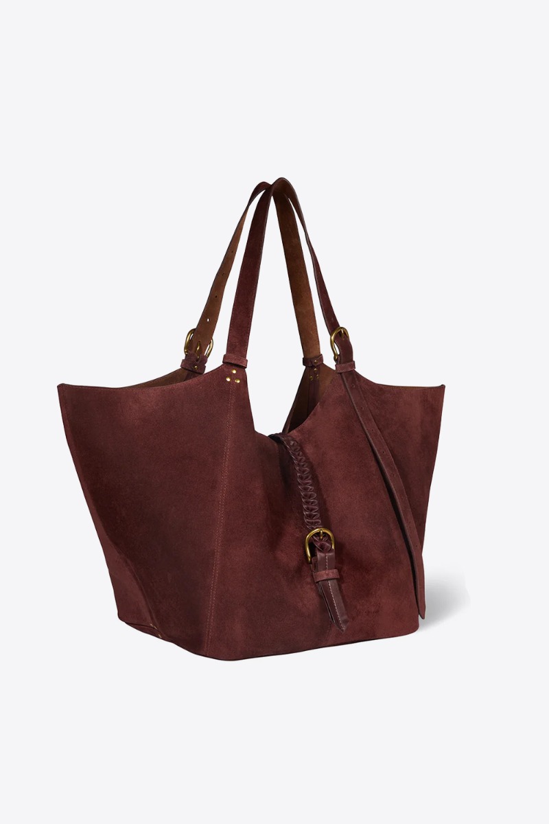 Sac cabas Joseph M J&eacute;r&ocirc;me Dreyfuss en cuir su&eacute;d&eacute; br&ucirc;l&eacute;. Vue de profil.