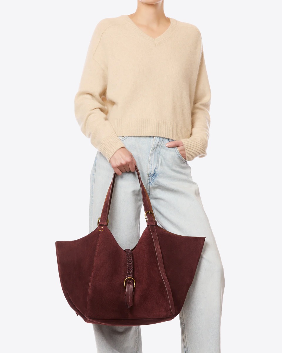 Sac cabas Joseph M J&eacute;r&ocirc;me Dreyfuss en cuir su&eacute;d&eacute; br&ucirc;l&eacute;, port&eacute; &agrave; la main.